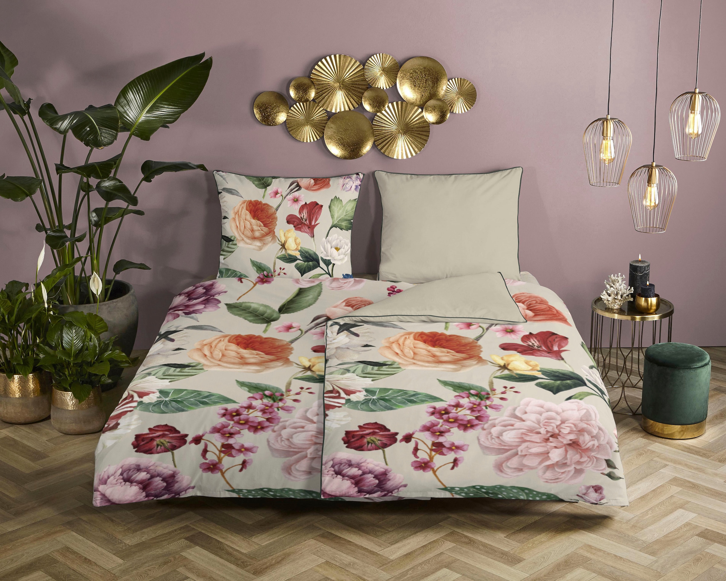 Descanso Wendebettwäsche "Fiori" 2 Stk. tlg. Baumwolle, Satin, 135x200, Bie günstig online kaufen
