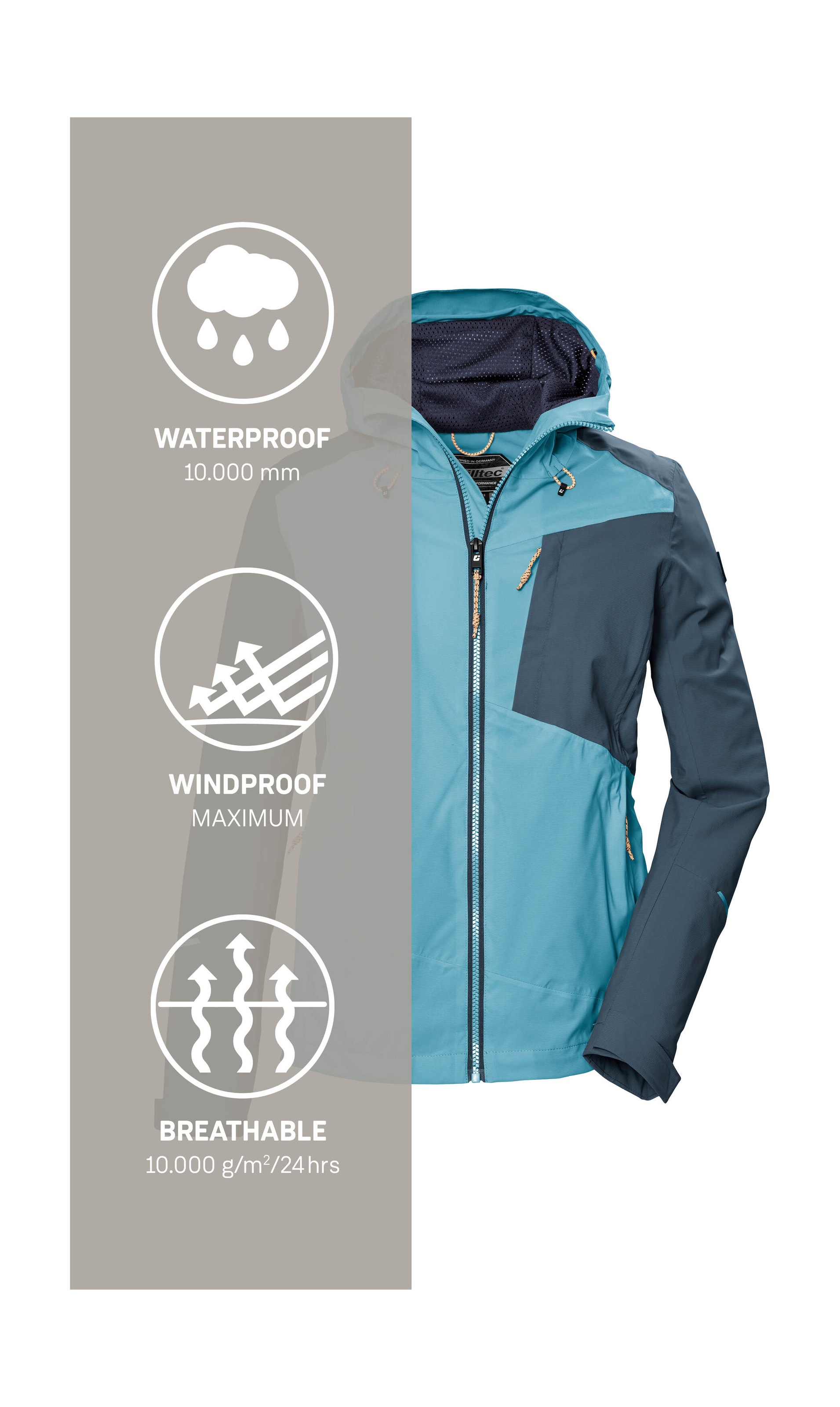 Killtec Outdoorjacke »KOS 83 WMN JCKT«, Damenjacke: Colourblock, wasserdicht, atmungsaktiv, PFAS-frei