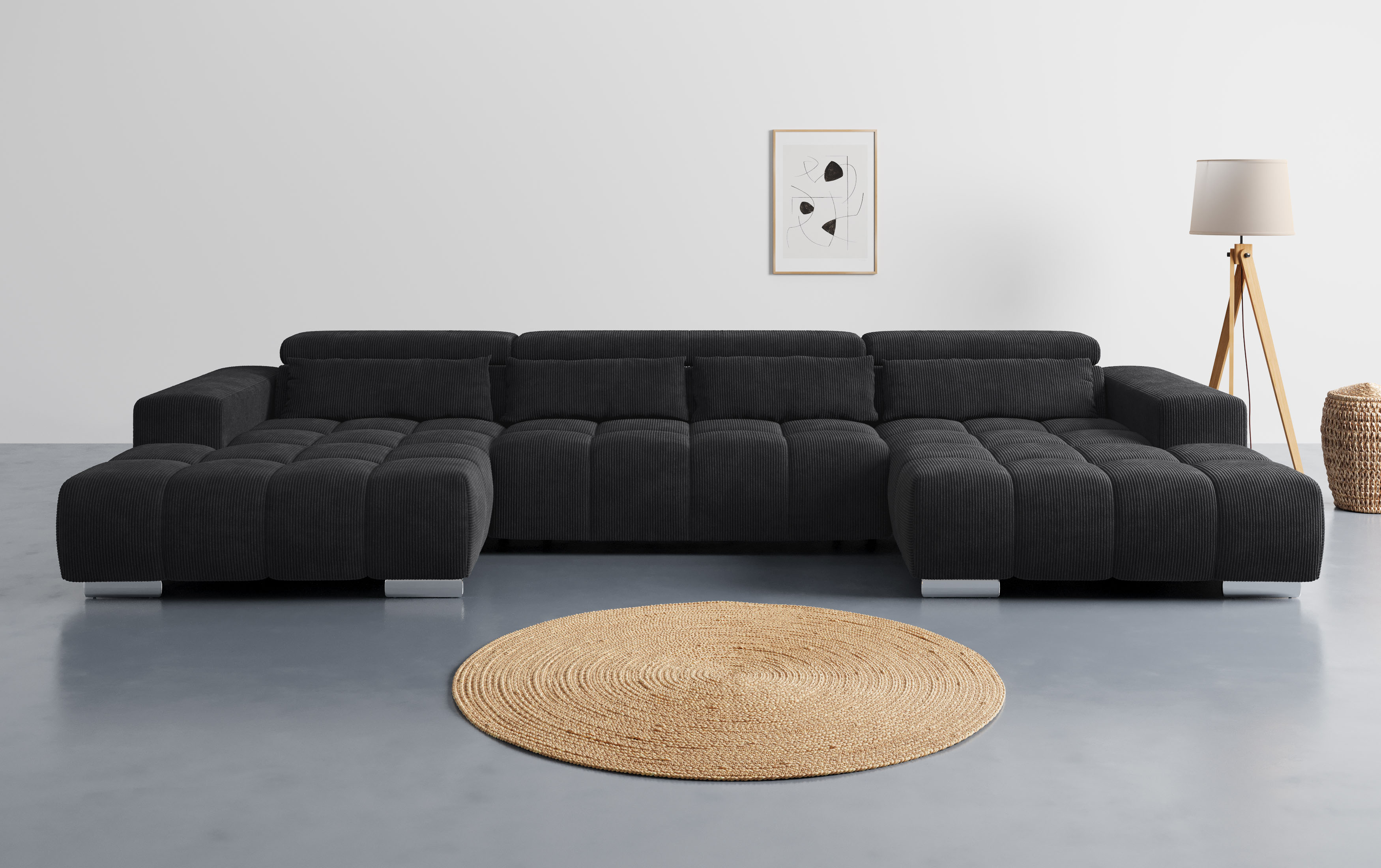 COTTA Wohnlandschaft "Orion U-Form, B: 400 cm" Kopfteilverstellung & 4 Kissen, optional elektr. Sitztiefenverstellung