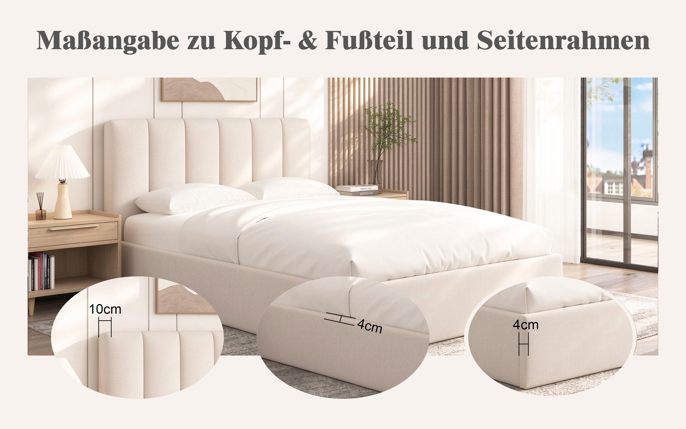 OTTO home Polsterbett »FEELLA, Bett wahlweise mit Lattenrost, Strukturstoff-Bezug« gepolstertes Kopfteil und Rahmen, Liegefläche 140x200/ 180x200 cm