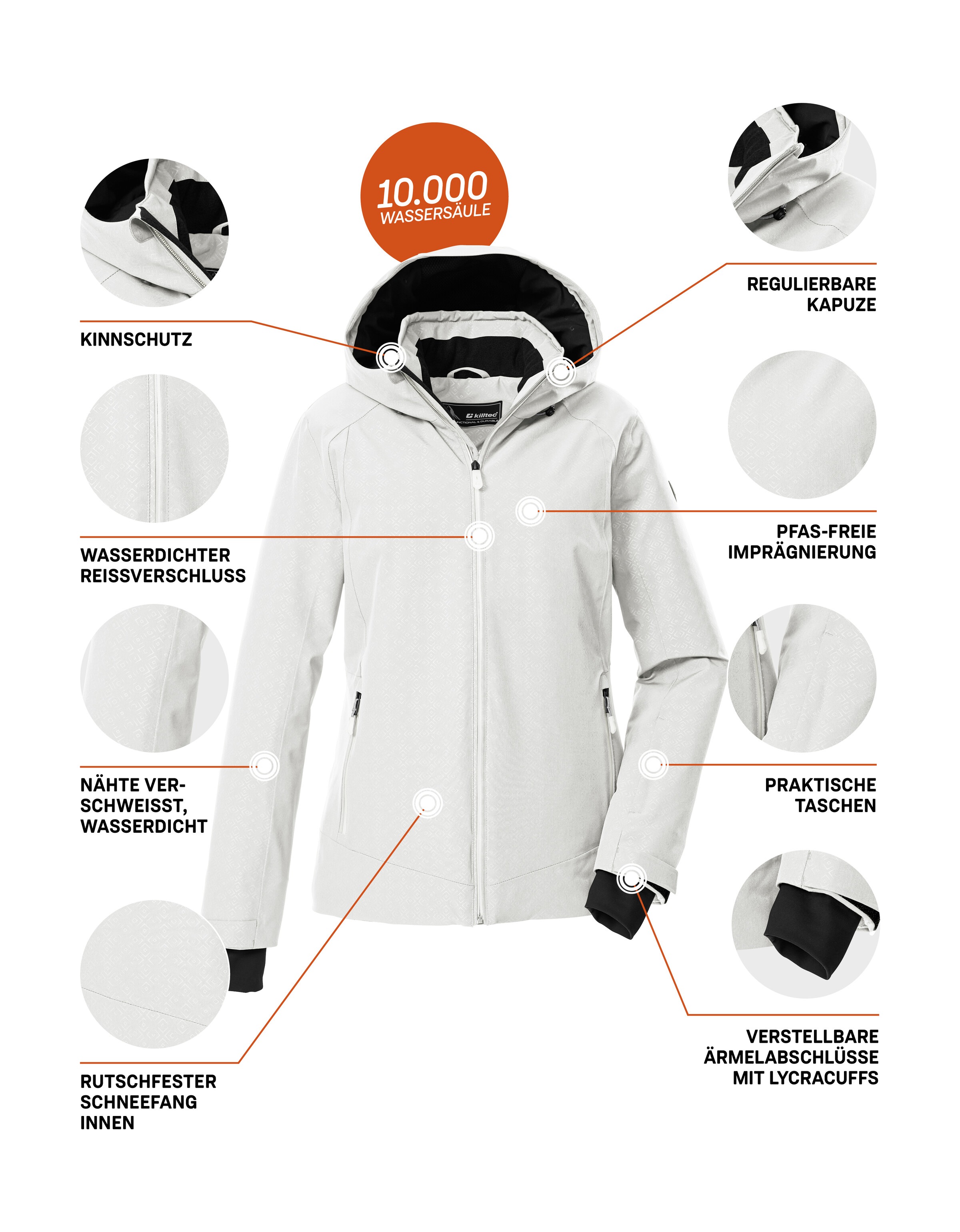 Killtec Skijacke »KSW 33 WMN SKI JCKT«, Damen Skijacke: wasserdicht, atmungsaktiv, verstellbar, PFAs-frei