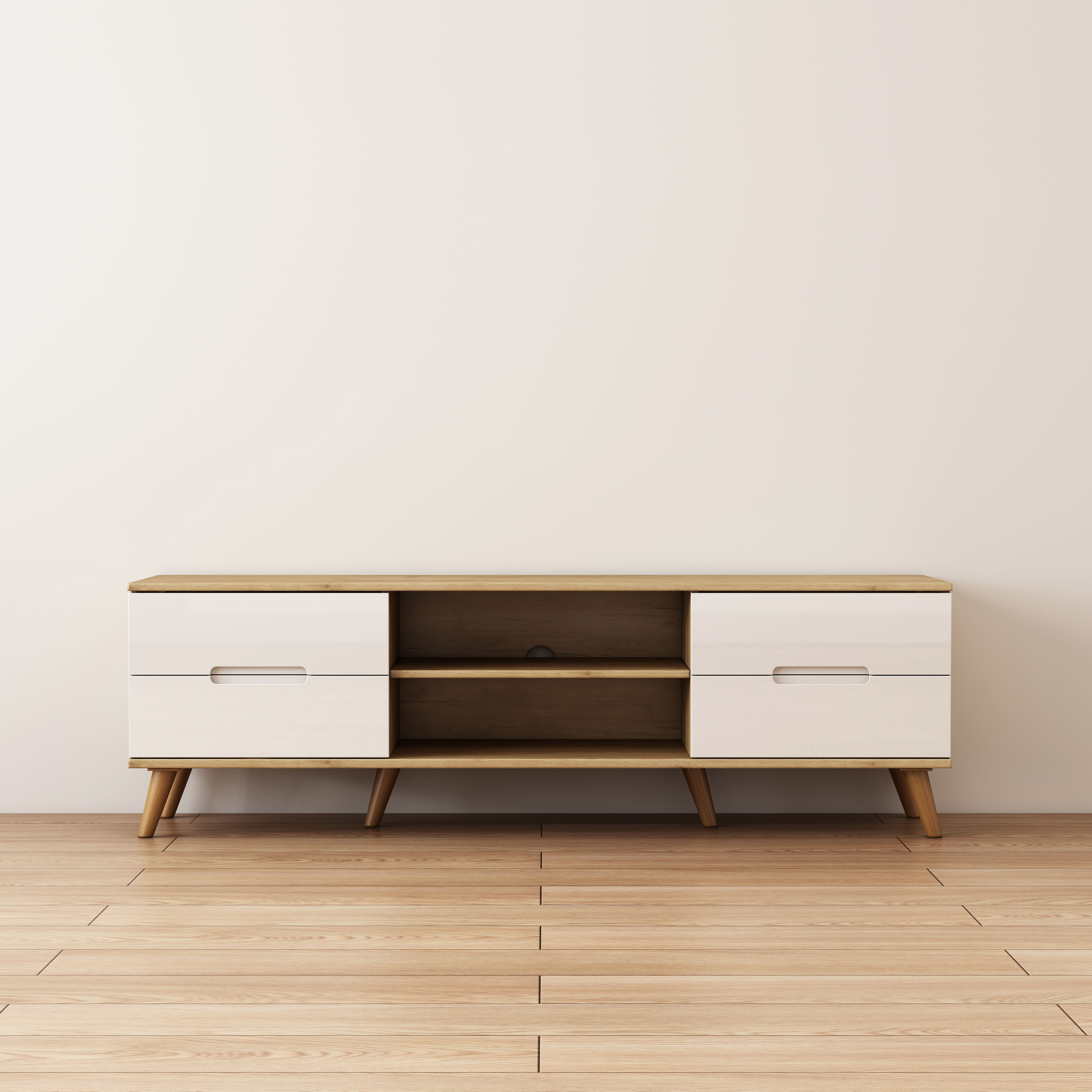 OTTO home TV-Board "Lund" glänzende Fronten, Kabeldurchführung, helles Holzdekor, Breite 160 cm