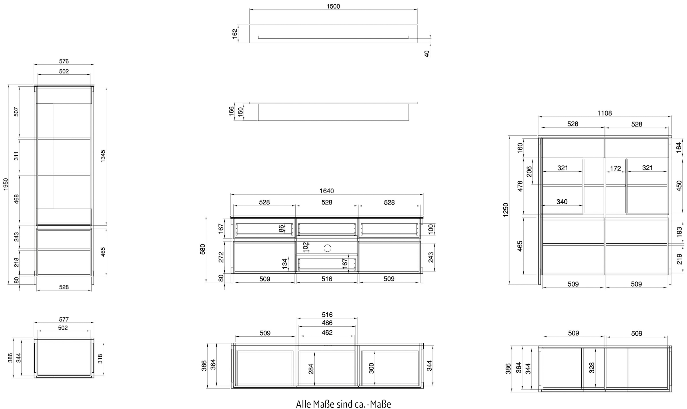 Home affaire Wohnwand »Stranda, moderne Anbauwand, Komplettset im Scandi-Style«, (4 St.), enthält Vitrine, Lowboard, Highboard und Wandboard, 364 cm breit
