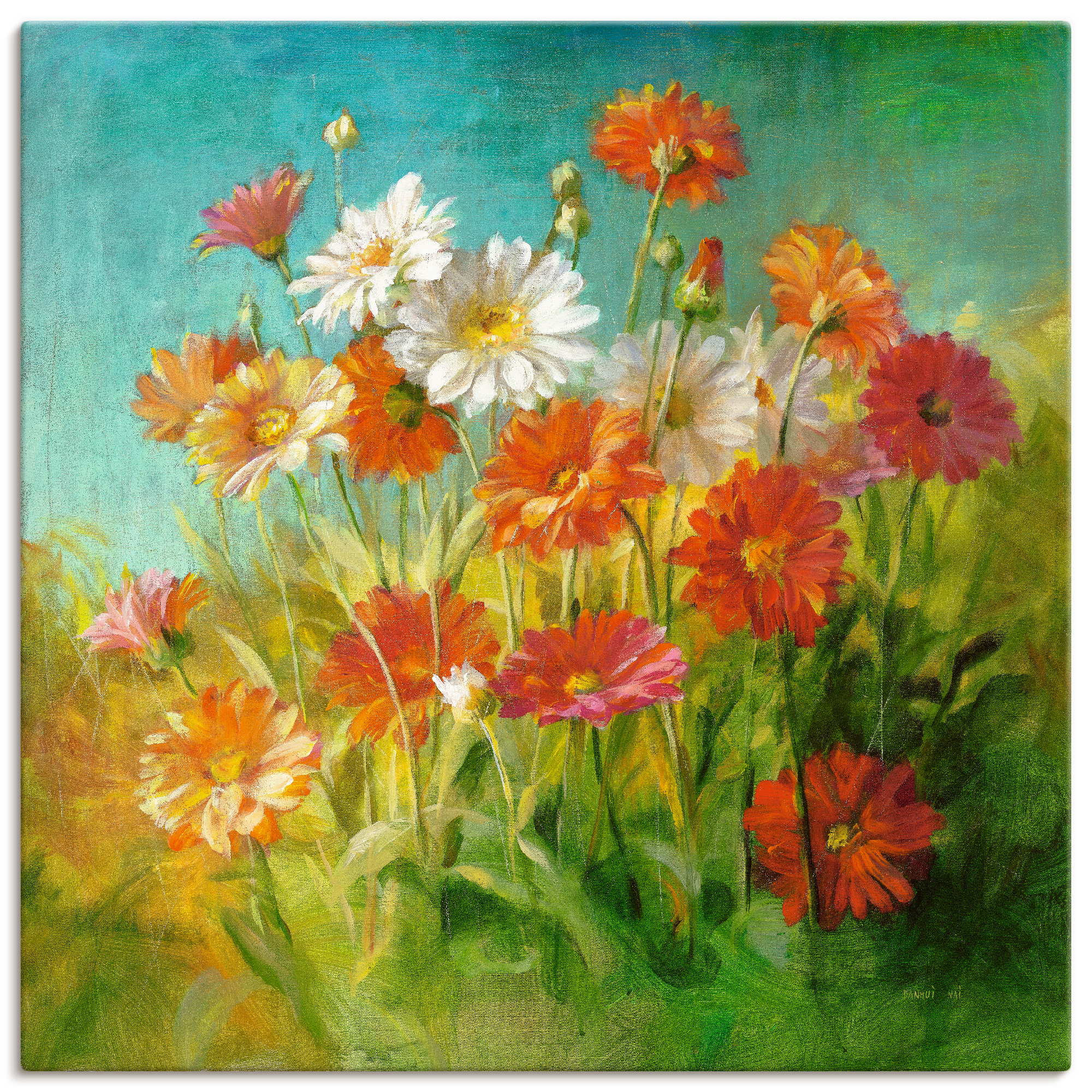 Artland Leinwandbild "Gemalte Gänseblümchen" Blumen 1 Stk. tlg. auf Holzrahmen gespannt