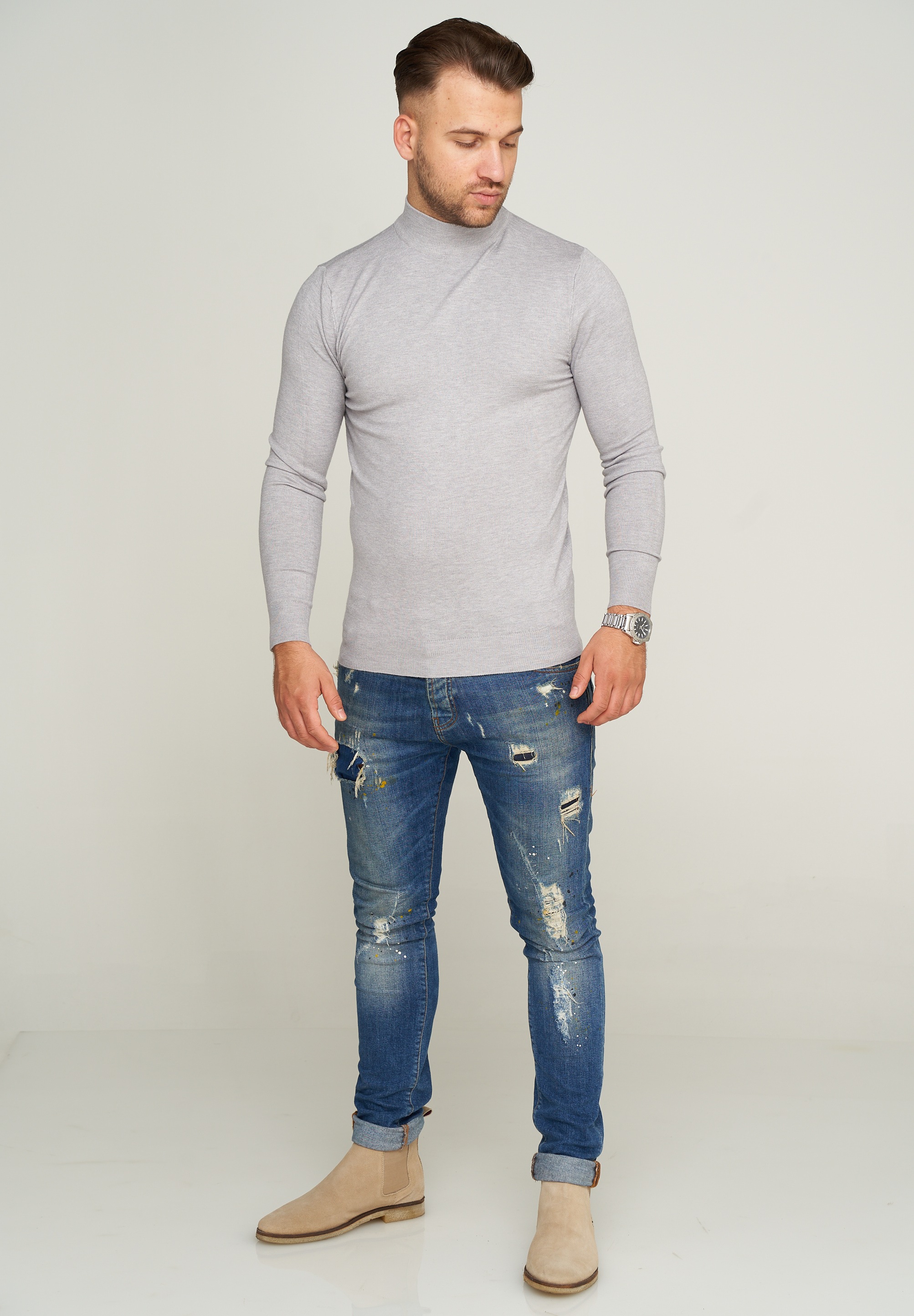 behype Strickpullover »MKBONI«, mit kurzem Stehkragen