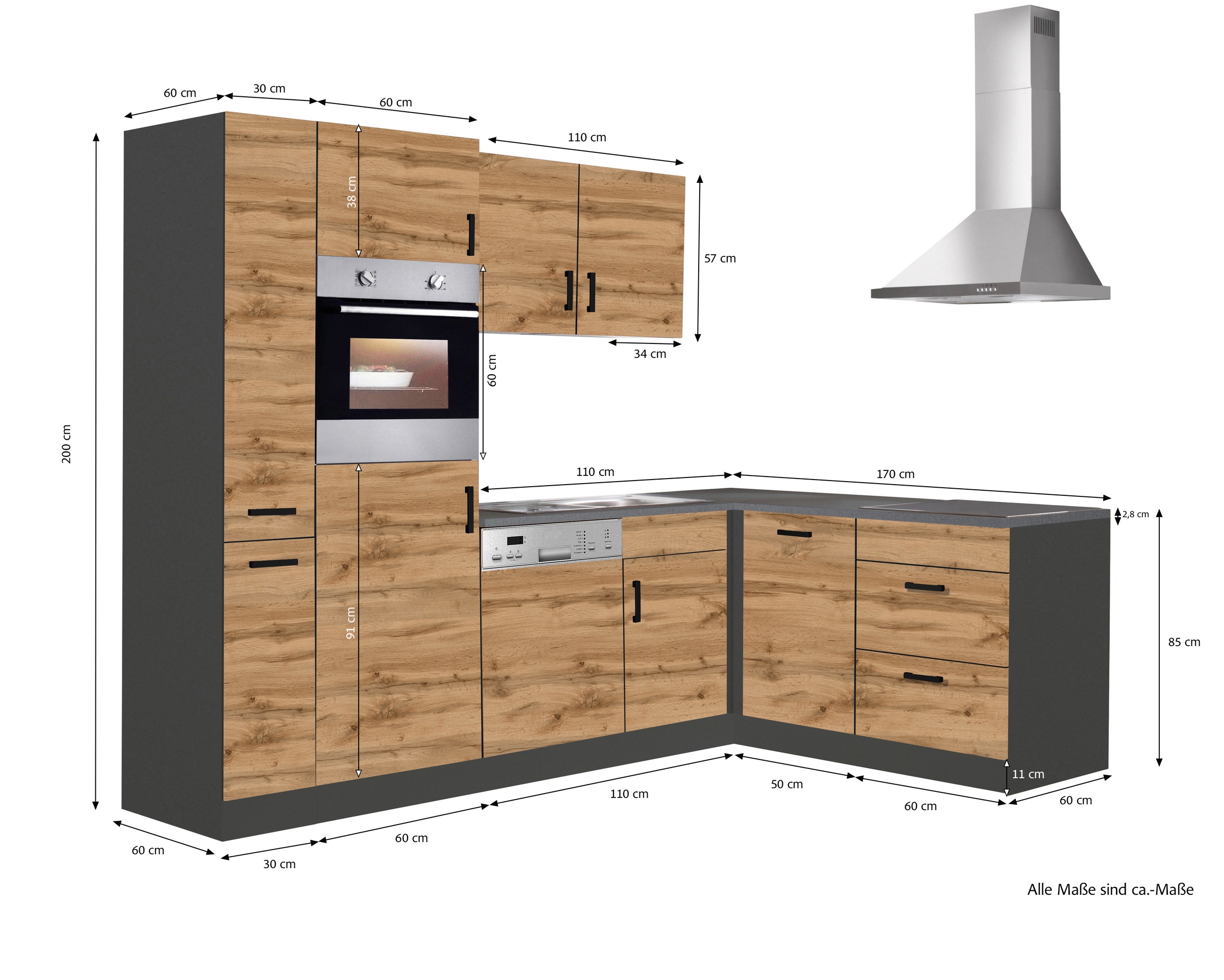 KOCHSTATION Winkelküche »KS-Toronto«, Stellbreite 260x170 cm, mit E-Geräten
