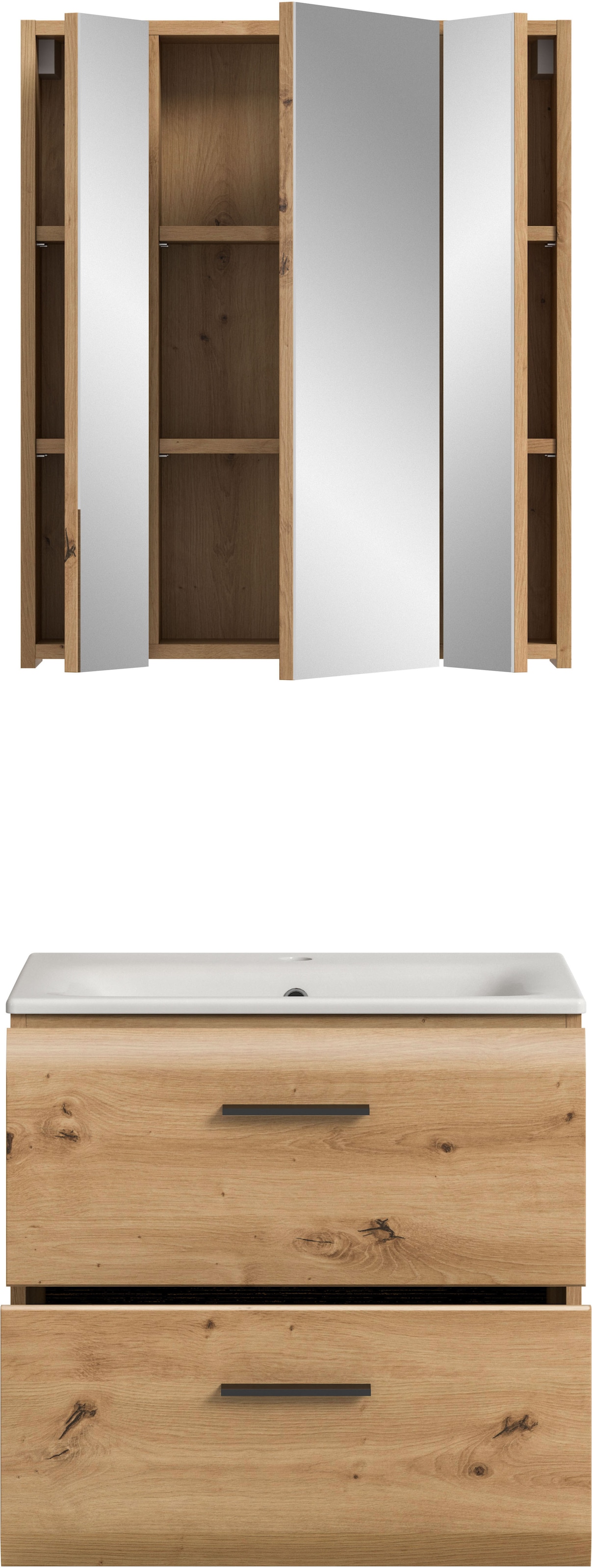 INOSIGN Badezimmer-Set, (Set, 3 St.), Florenz, Badkombination 3-tlg., Artisan Oak NB, inkl. Waschbecken