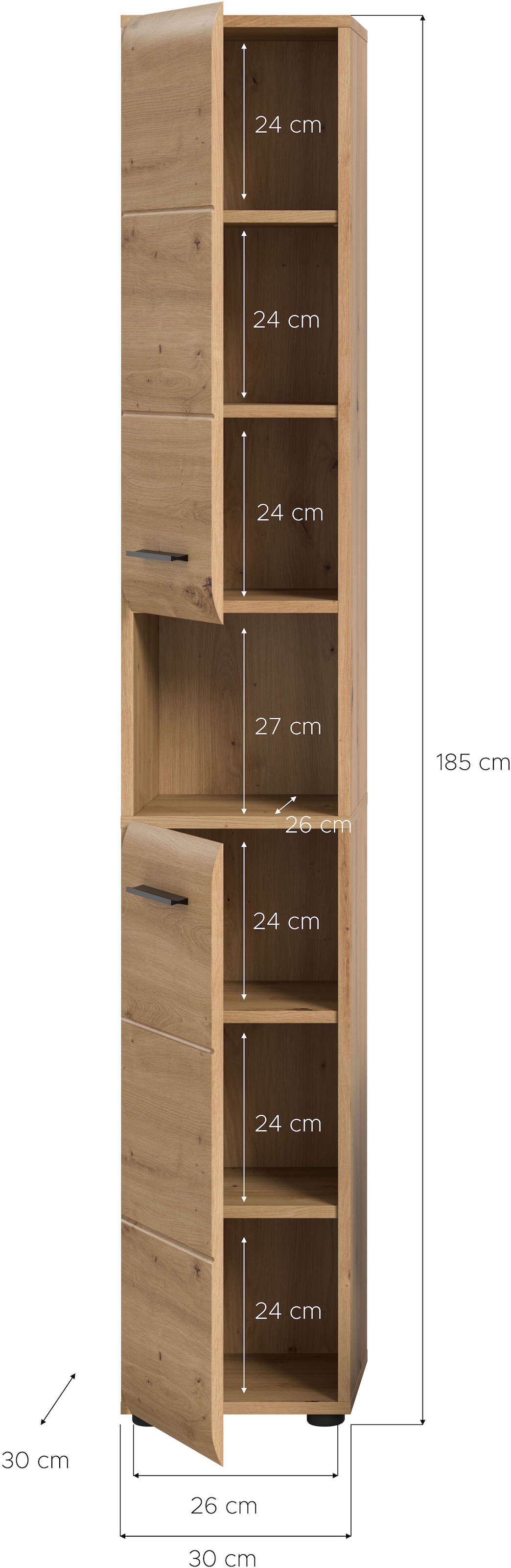 INOSIGN Stauraumschrank, (1 St.), Florenz, Badschrank hoch, Artisan Oak NB, 185 cm Hoch