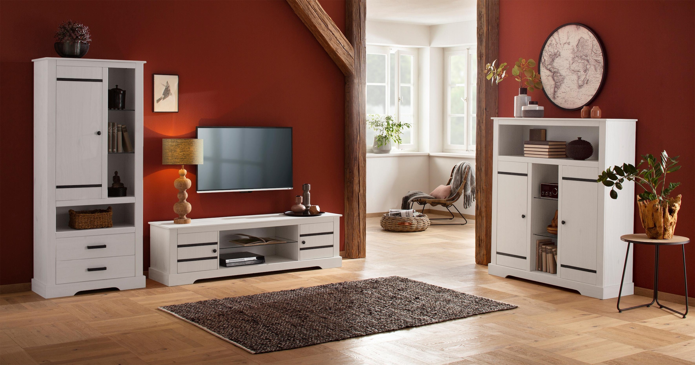 Home affaire Highboard Stauraumschrank aus massivem Kiefernholz, Breite 120 günstig online kaufen