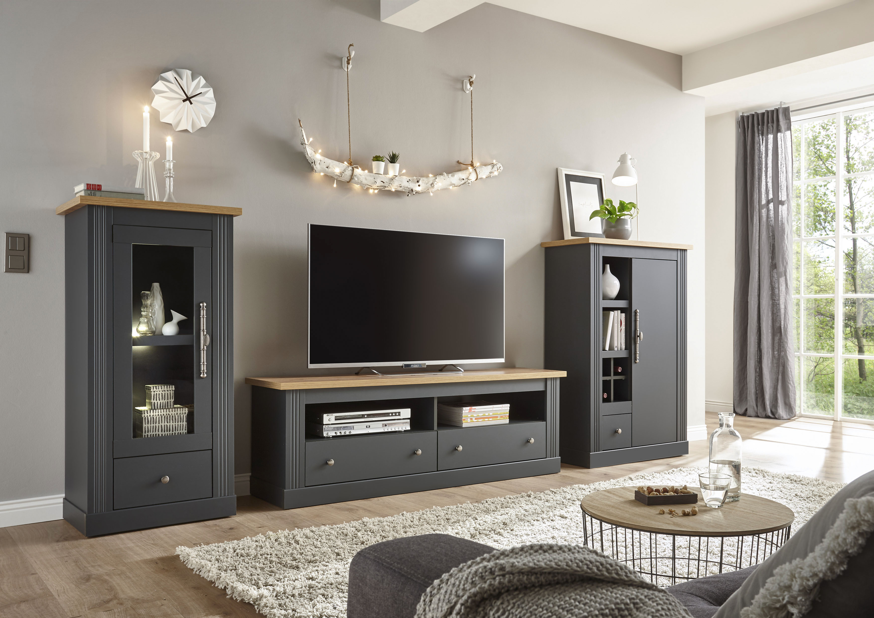 OTTO home Wohnwand "Westminster, Anbauwand im Landhausstil, Komplettset, Wohnzimmer-Set" Set, 3 Stk. tlg.
