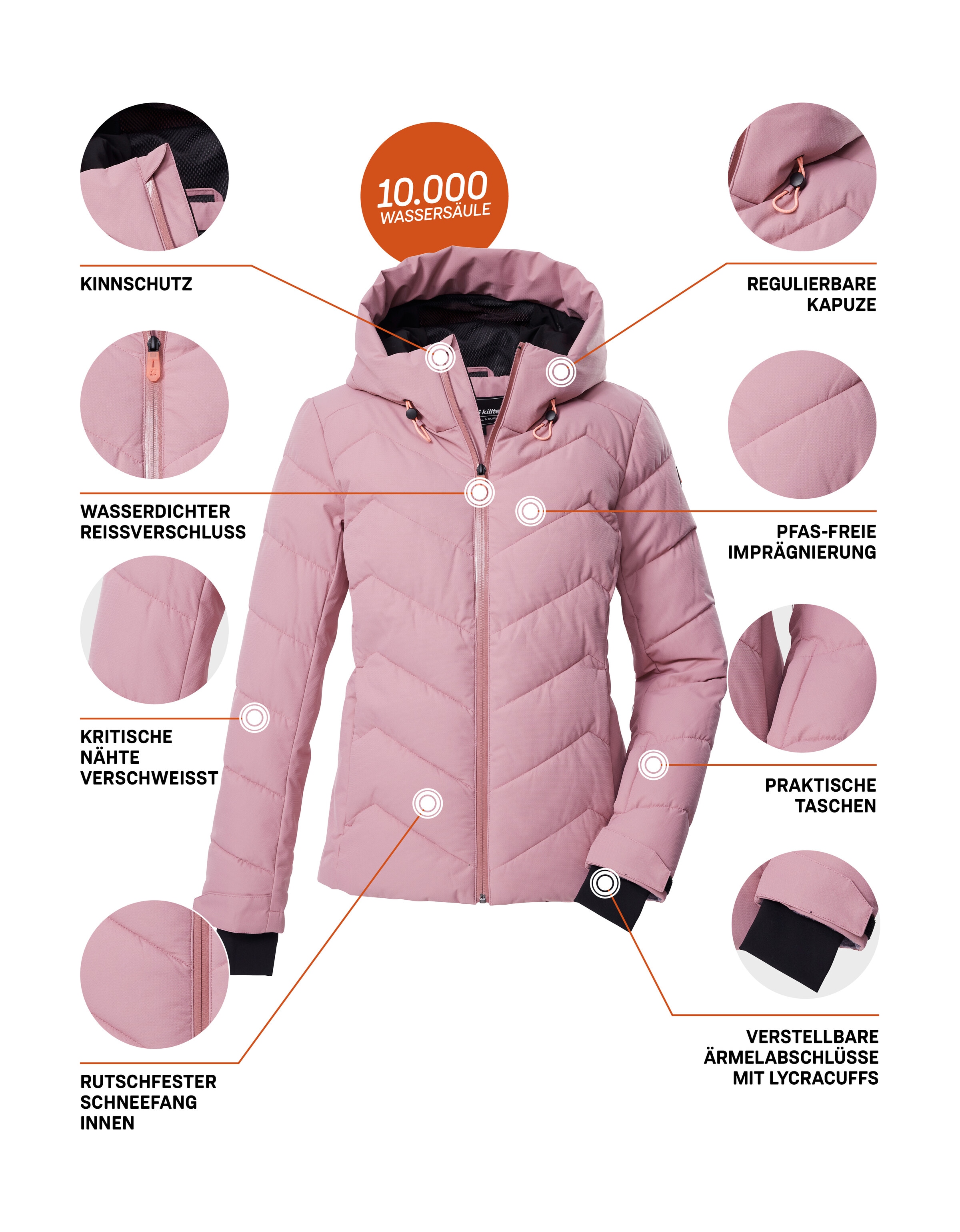 Killtec Skijacke »KSW 31 WMN SKI QLTD JCKT«, Winddichte, wasserabweisende Skijacke mit Daunenoptik und Schneefang