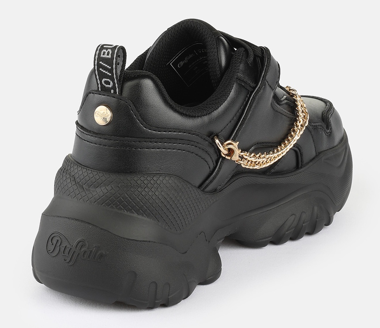Plateausneaker BUFFALO "Bliss Chain", Damen, Gr. 39, schwarz, goldfarben, Lederimitat, Schuhe Plateausneaker, Halbschuh, Schnürschuh, Chunky Sneaker mit Zierkette 3