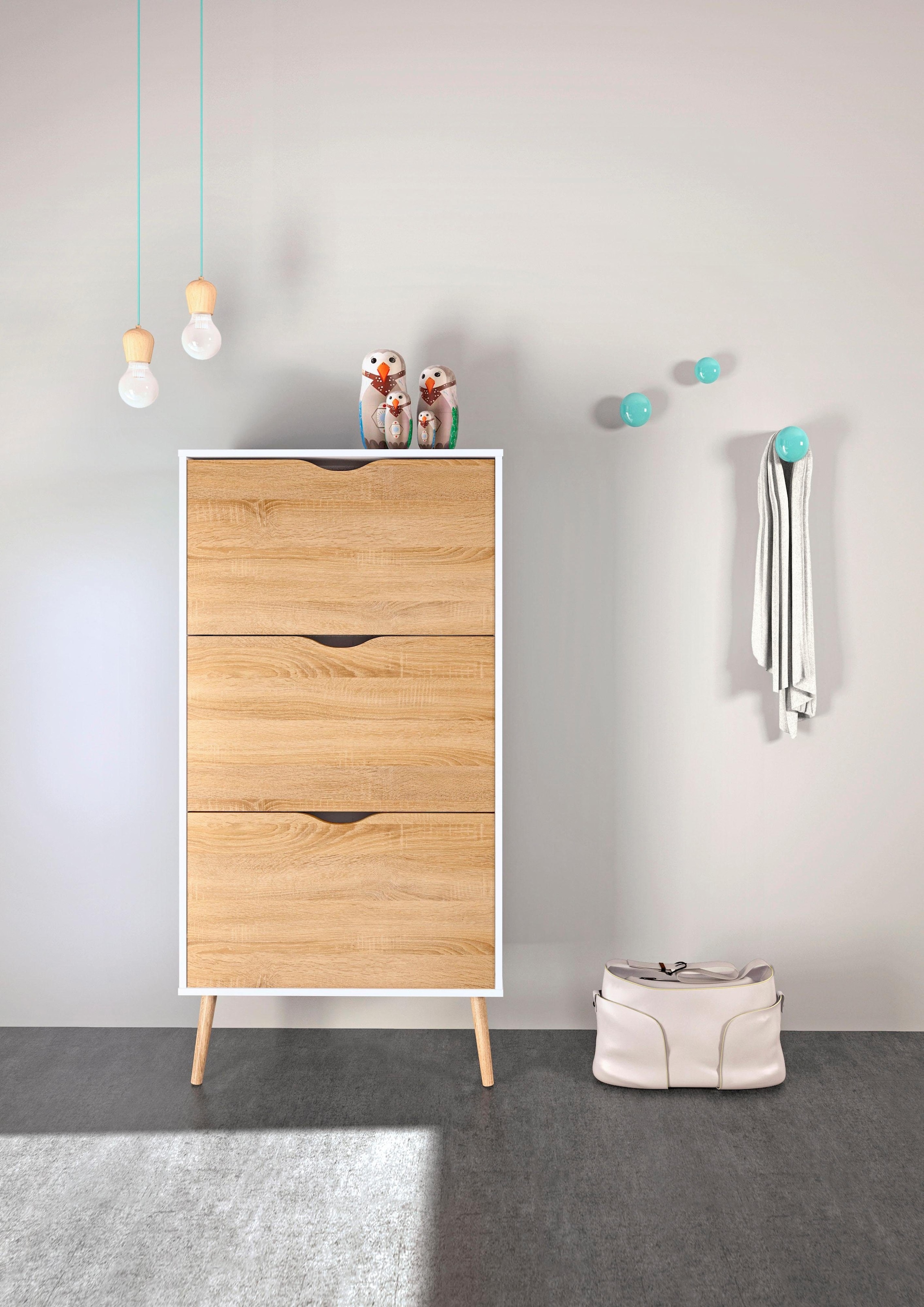 andas Schuhschrank »Oslo Schuhaufbewahrung, Schuhkommode, Schuhregal, Garderobenschrank«, mit 3 Klappen, Breite 70 cm, Höhe 139 cm