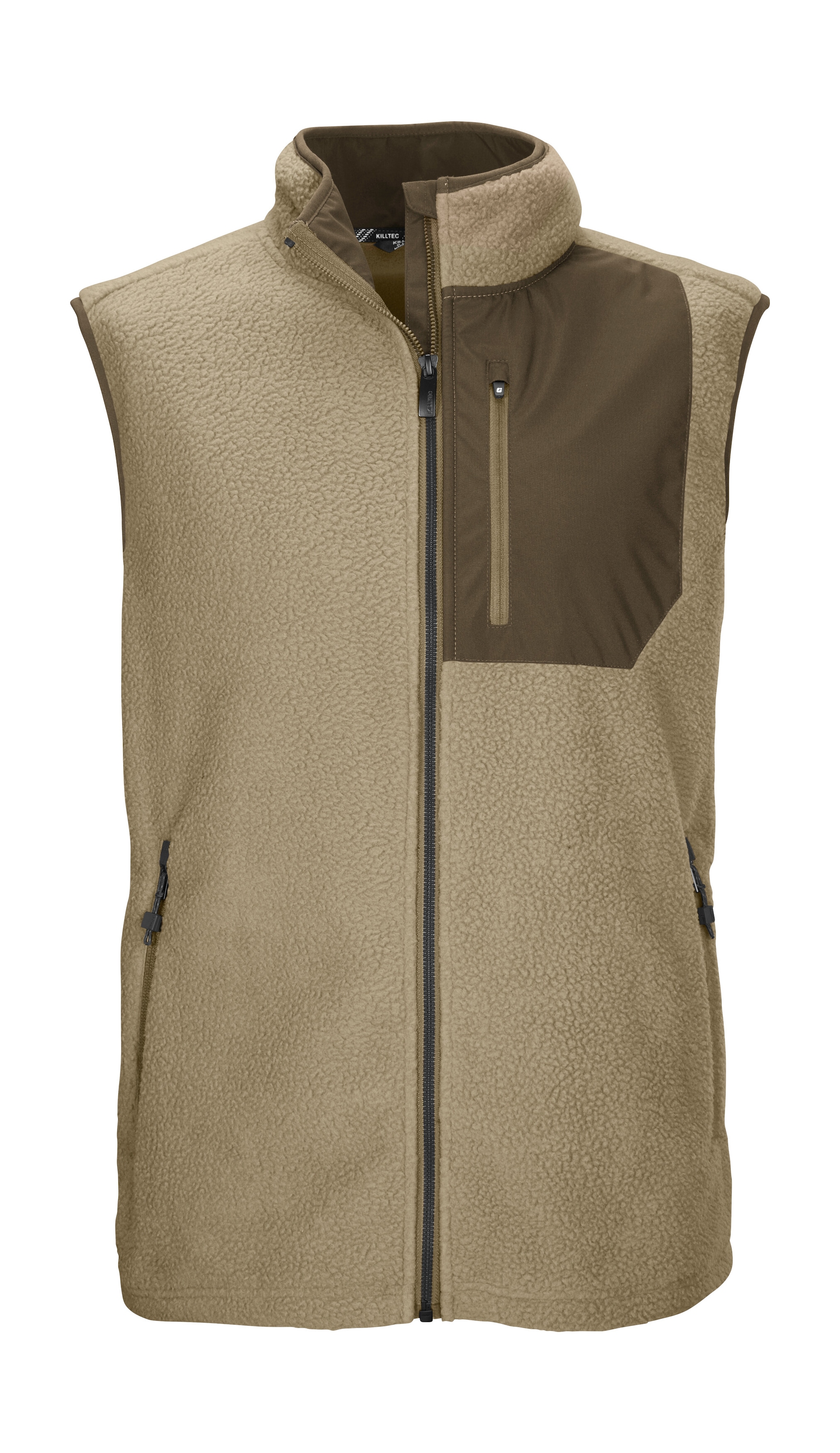 Funktionsweste KILLTEC "KOW 76 MN VST", Herren, Gr. L, taupe, Obermaterial: 100% Polyester;Futter: 100% Polyester, Westen Funktionsweste, Herren Sherpa Fleecejacke mit Stehkragen, Zipper-Taschen, Kinnschutz