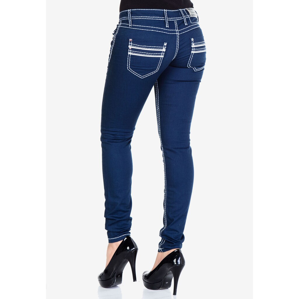 Damenmode Jeans Cipo & Baxx Slim-fit-Jeans, mit weißen Ziernähten dunkelblau