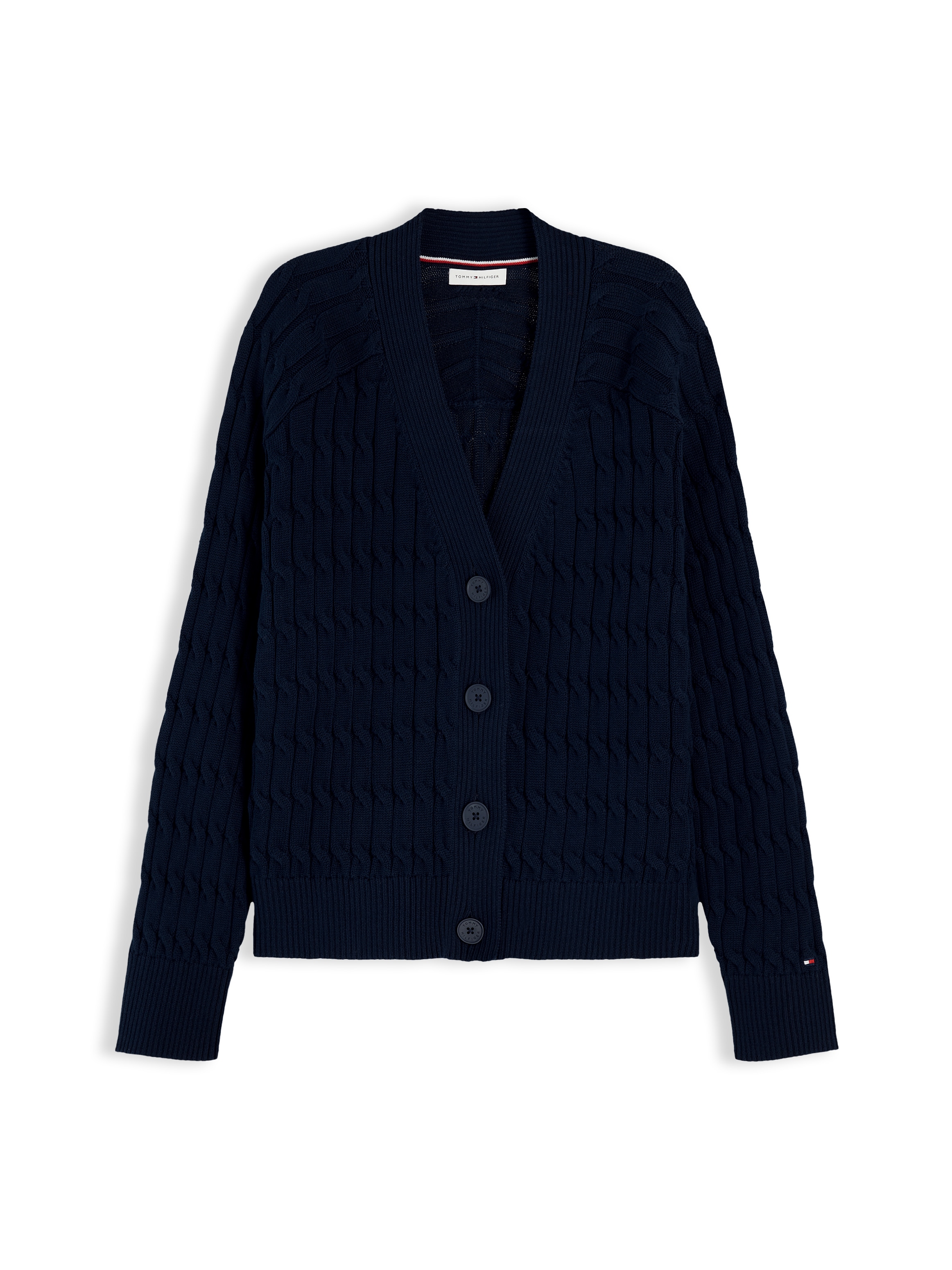 Tommy Hilfiger Strickjacke »MID GG CABLE V-NK LS CARDI« Baumwolle, mit Zopfstrickmuster
