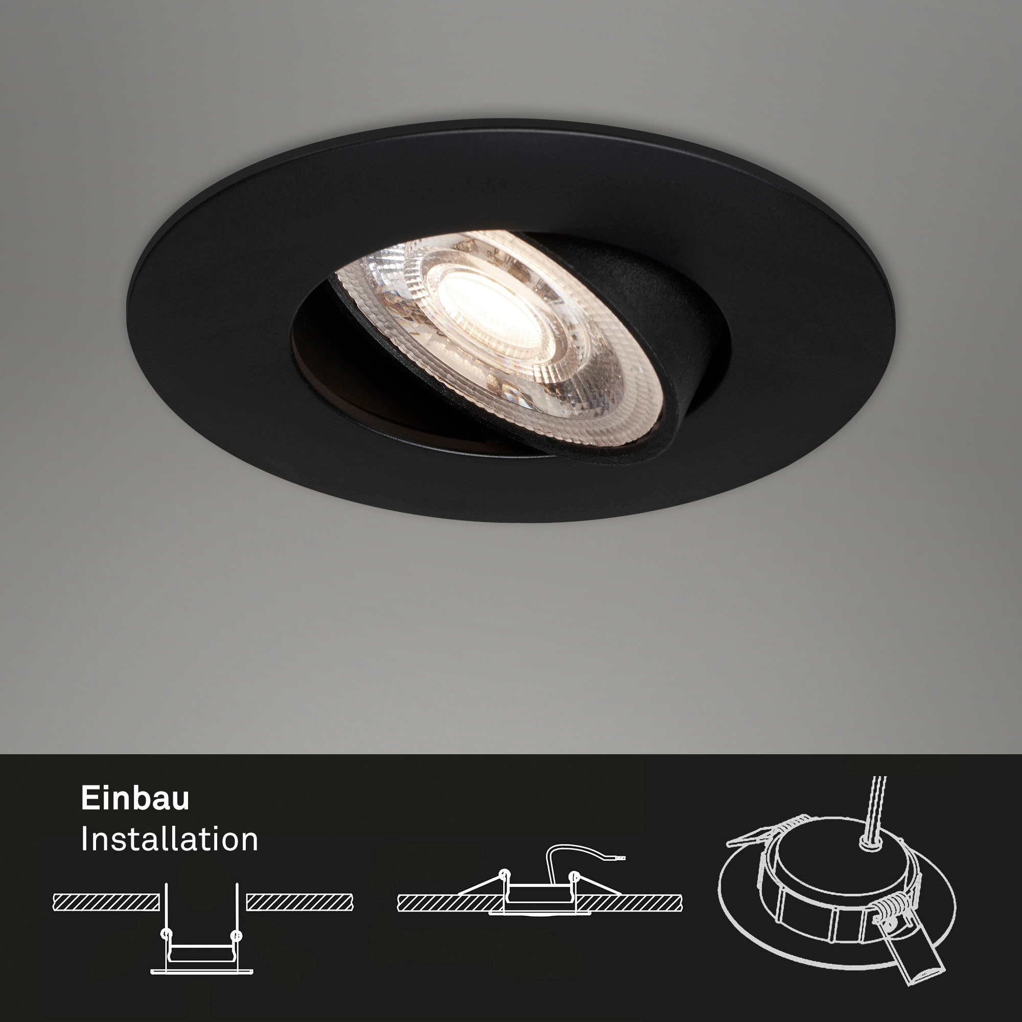 Briloner Leuchten LED Einbauleuchte »7048035 KULANA« LED-Board Warmweiß 3er Set, ultraflach, schwenkbar, stufenlos dimmbar, schwarz