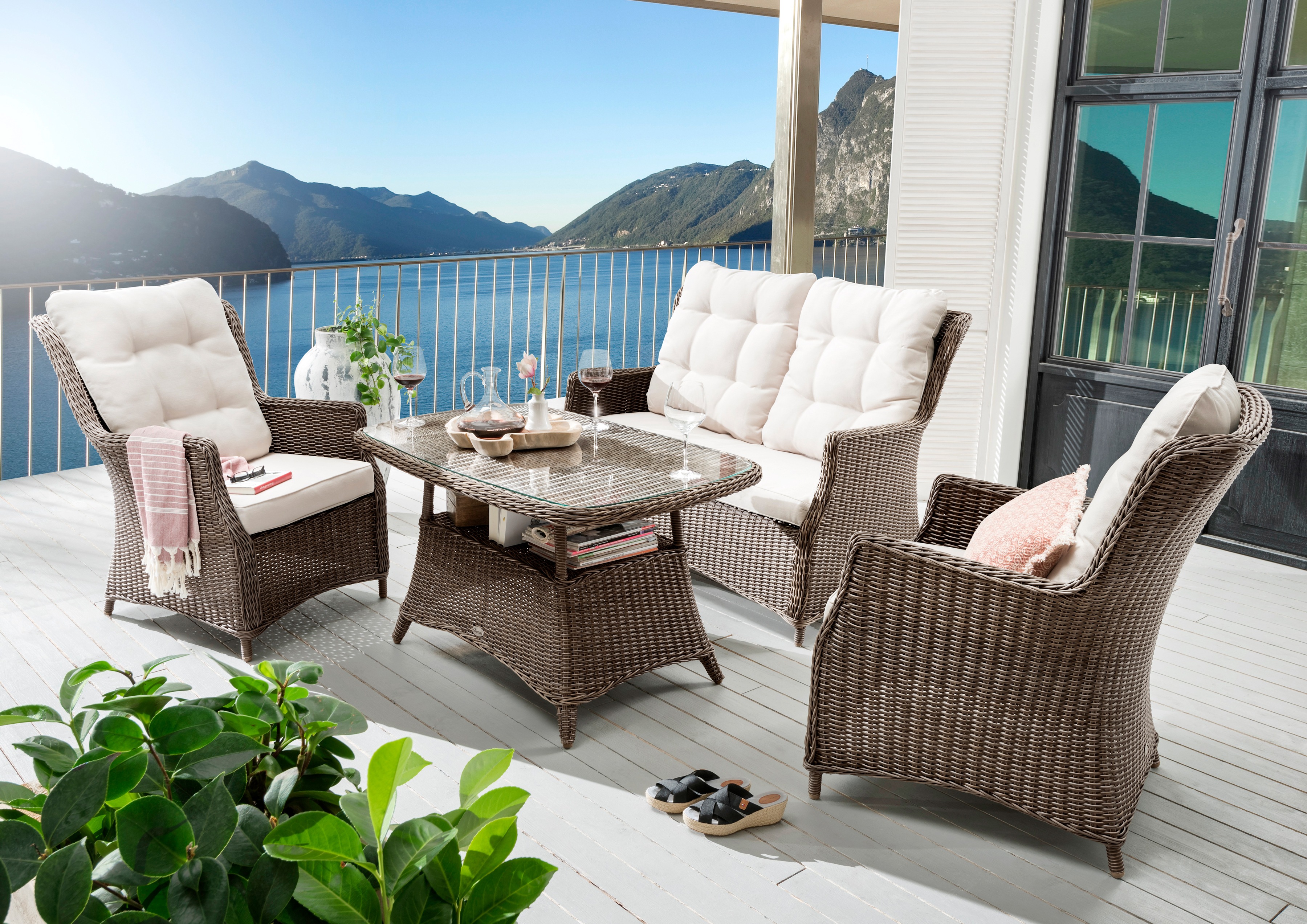 Destiny Loungeset Casa, (11 tlg.), 2 Sessel, Sofa, Tisch, Alu/Polyrattan, inkl. Auflagen