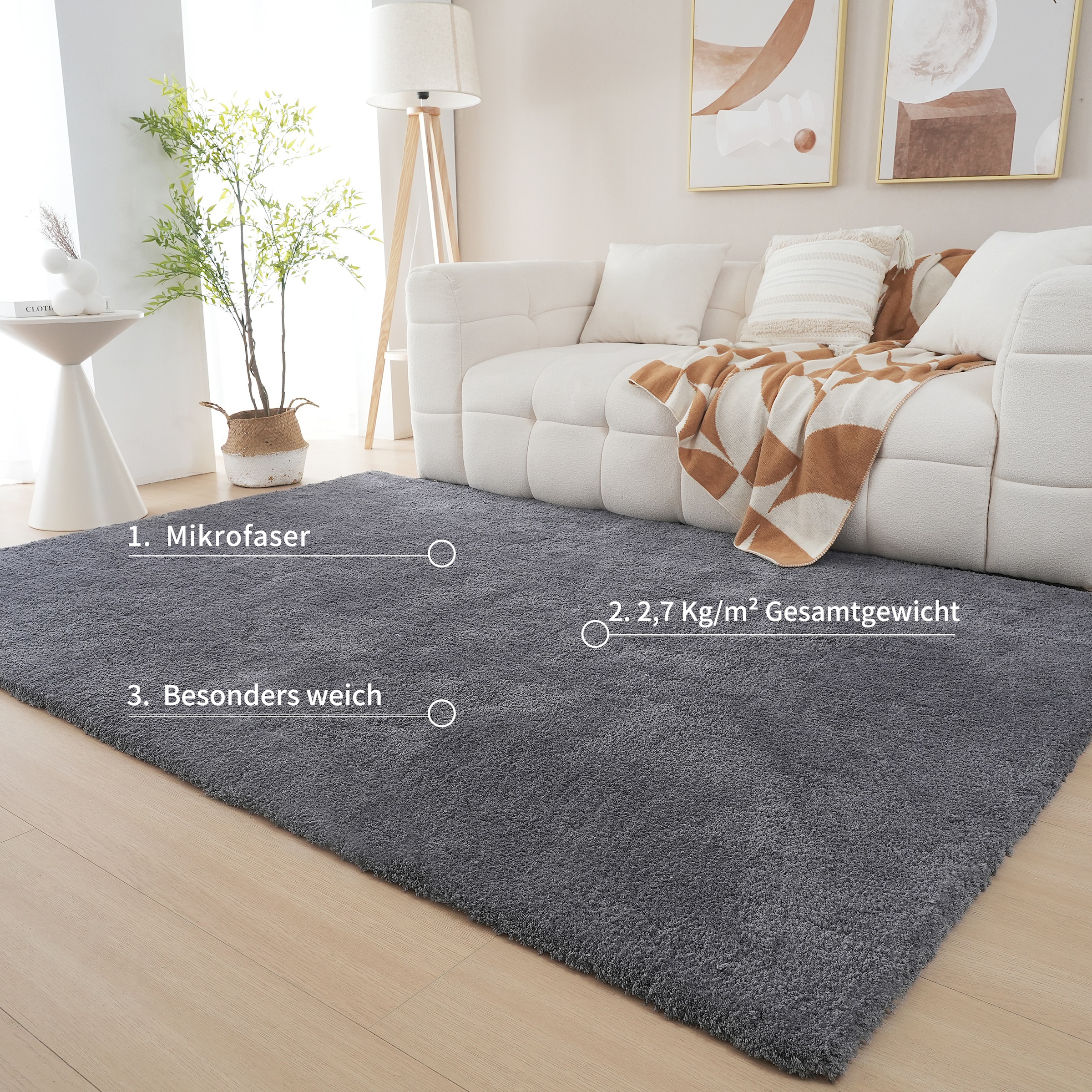 my home Hochflor-Teppich »Microfaser Teppich Magong, besonders weich, sehr feiner Flor«, rechteckig, 25 mm Höhe, uni, Wohnzimmer, Schlafzimmer, Kinderzimmer, auch rund und als Läufer