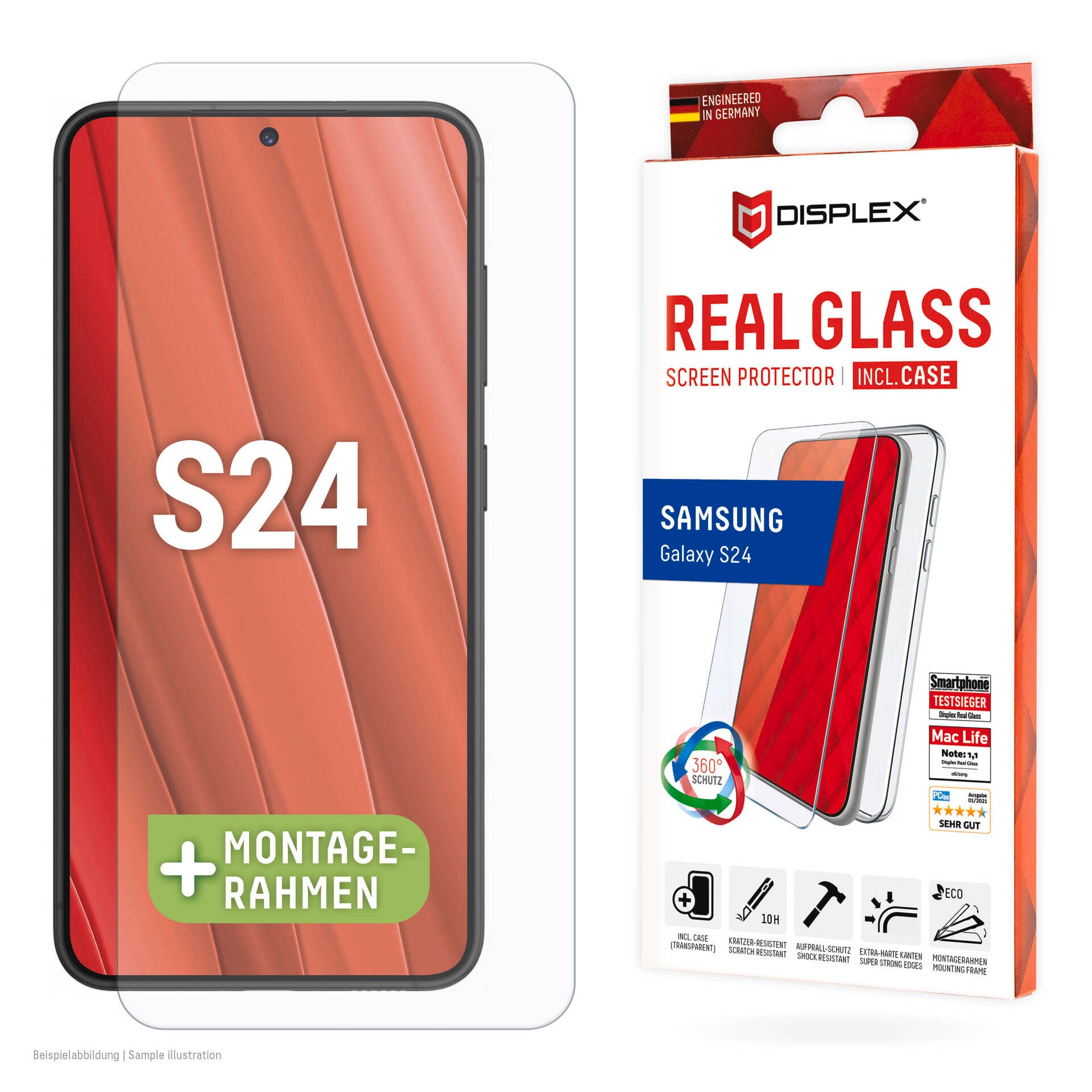 Displayschutzglas »Real Glass + Case«, für Samsung Galaxy S24, Displayschutzfolie...