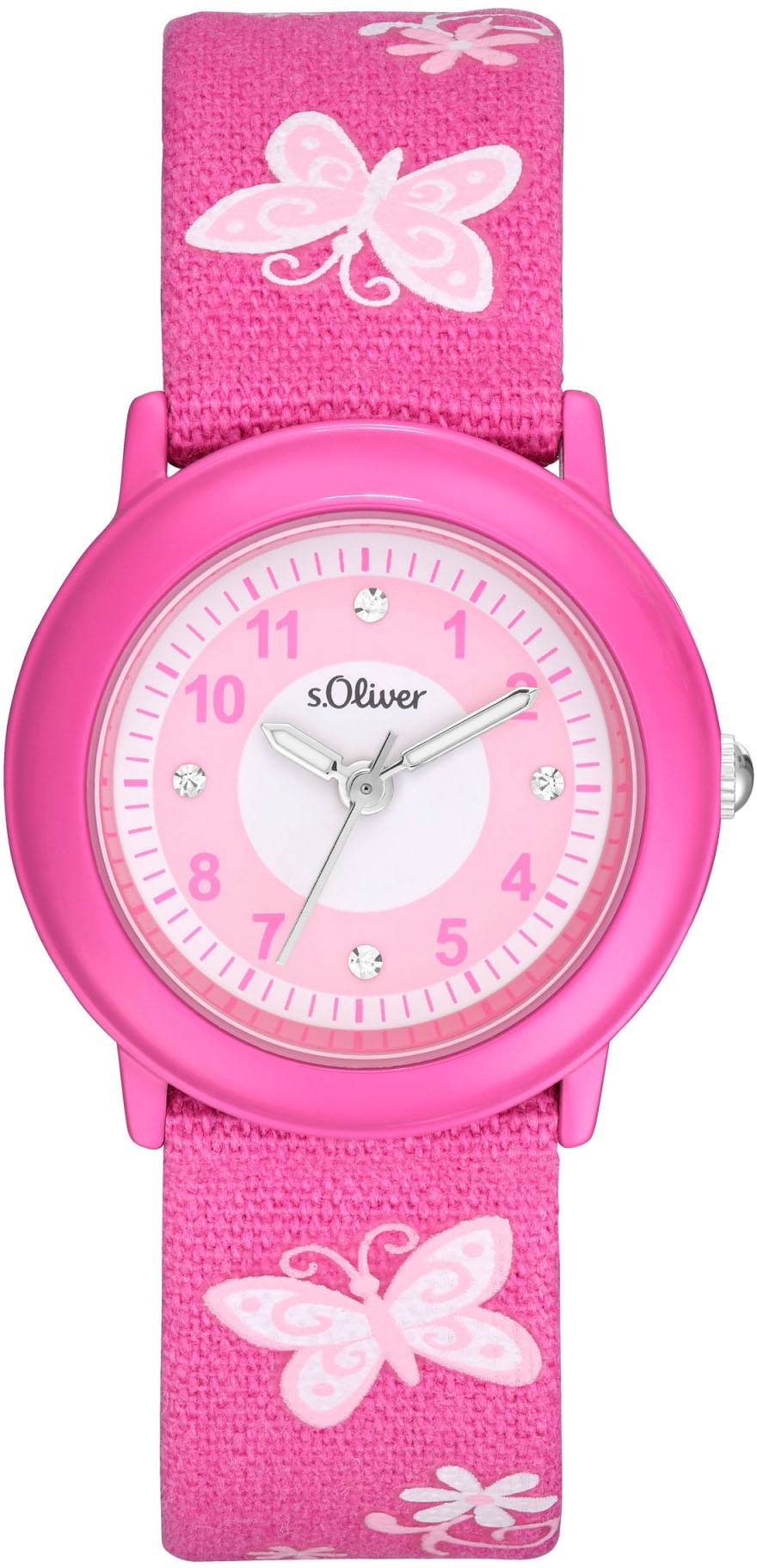 S.OLIVER Kinder Quarzuhr, pink, Armbanduhren, Armbanduhr, Kinderuhr, Mädchen, Schmetterlinge, Blumen, Geschenkidee
