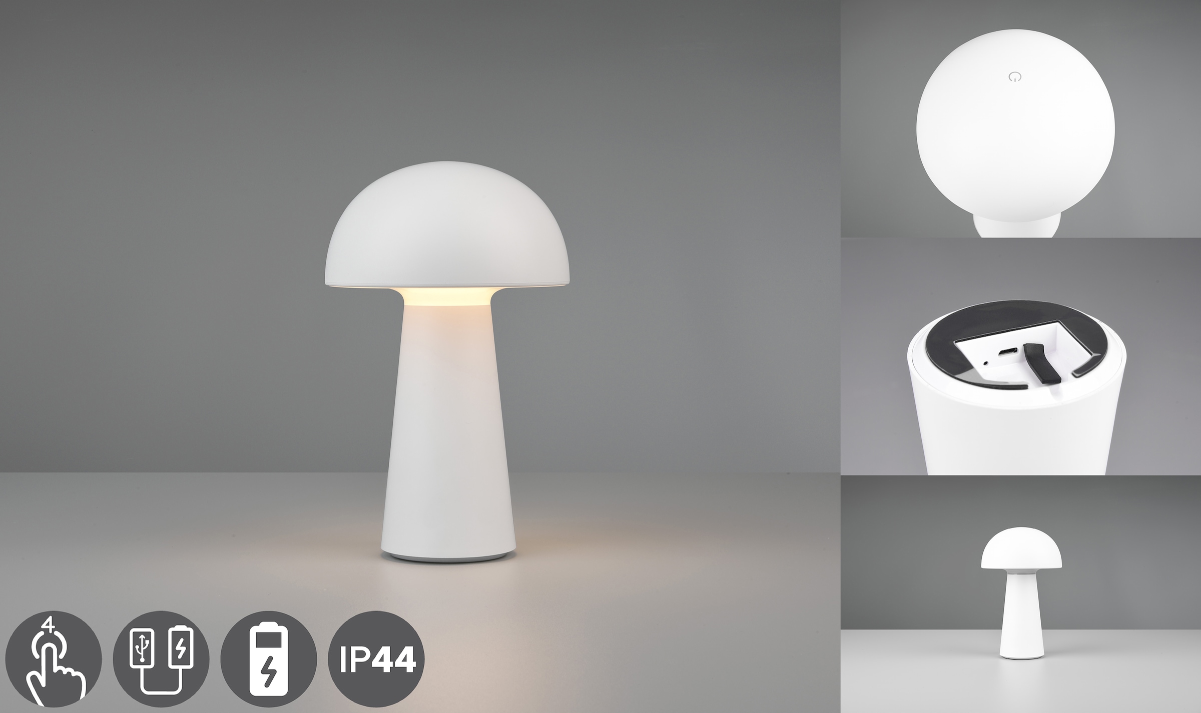 REALITY Leuchten LED Außen-Tischleuchte »Lennon«, Schutzart IP44, LED fest integriert, 4-fach Touchdimmer, Ladefunktion per USB-C