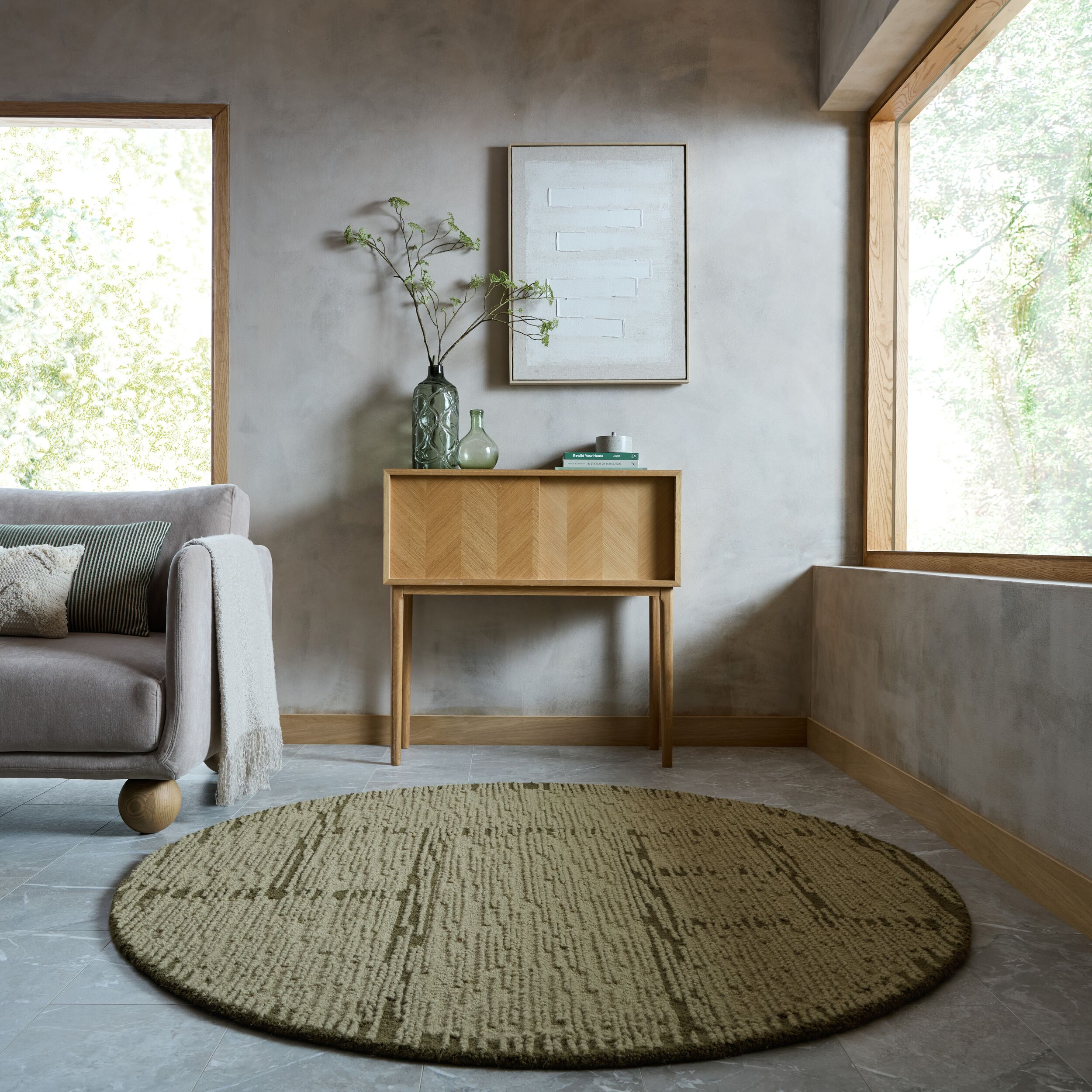 FLAIR RUGS Wollteppich "HARRIS MODULA aus 100% Wolle" rund 12 mm Höhe Strukturierte Oberfläche, handgetuftet, auch als Läufer und in rund