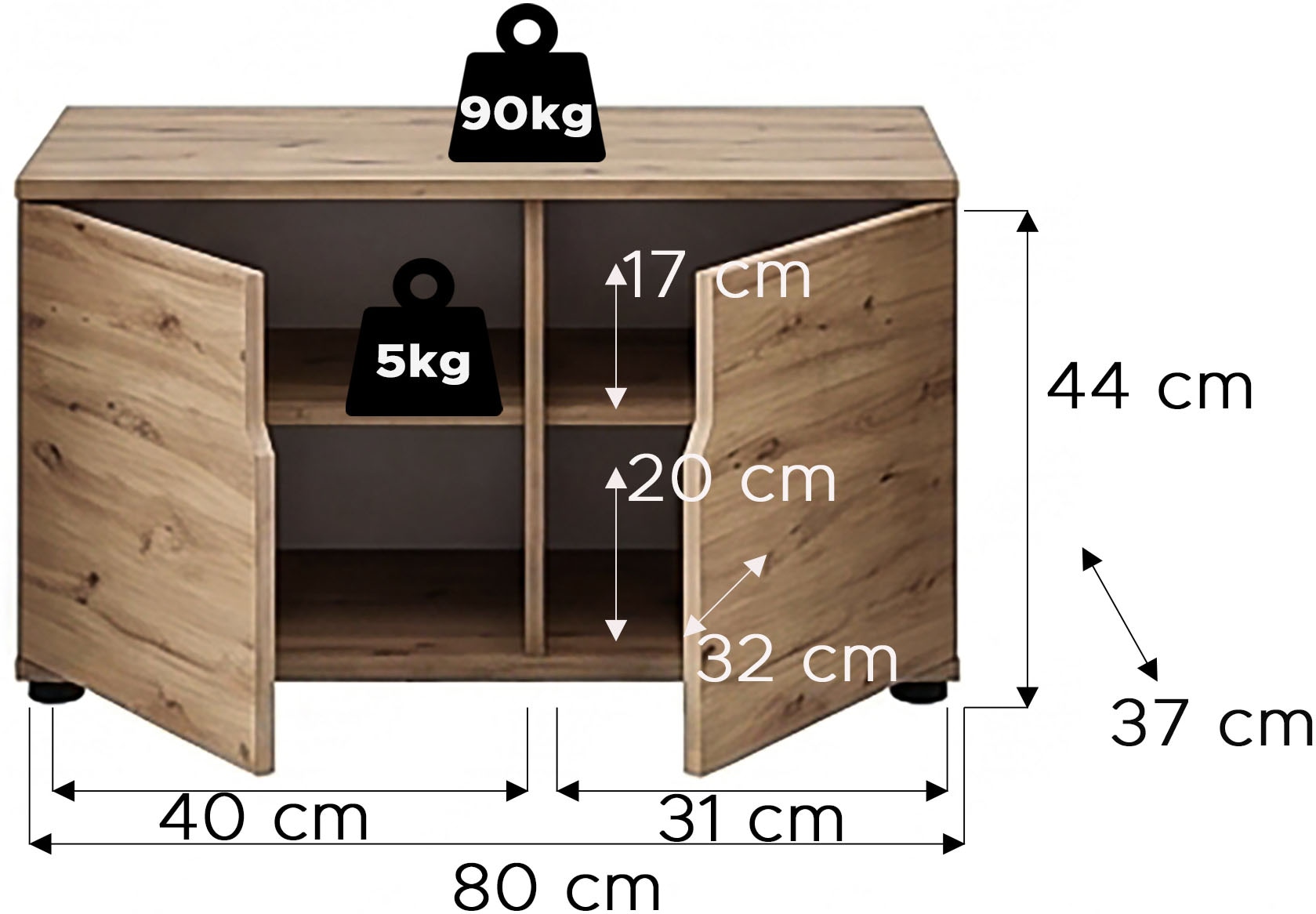 OTTO home Sitzbank »FJELL, Breite 80cm, 2 Türen, 2 Einlegeböden, 4 Fächer« Bank Truhe, Kommode, Garderobenbank, Dielenbank