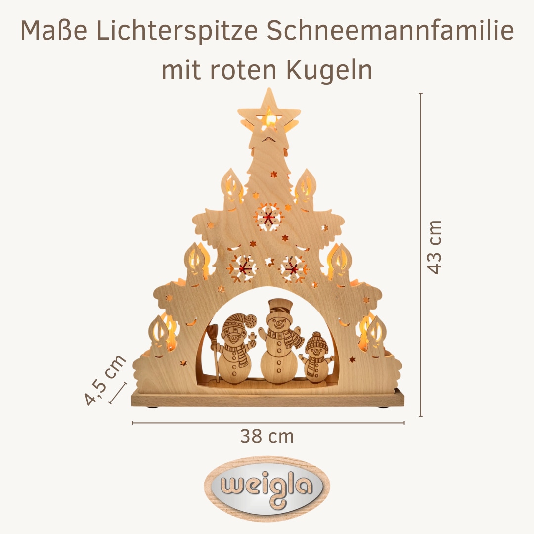Weigla LED Schwibbogen »Schneemannfamilie mit roten Kugeln« Erzgebirge garantiert, Lichterspitze aus Buchenholz