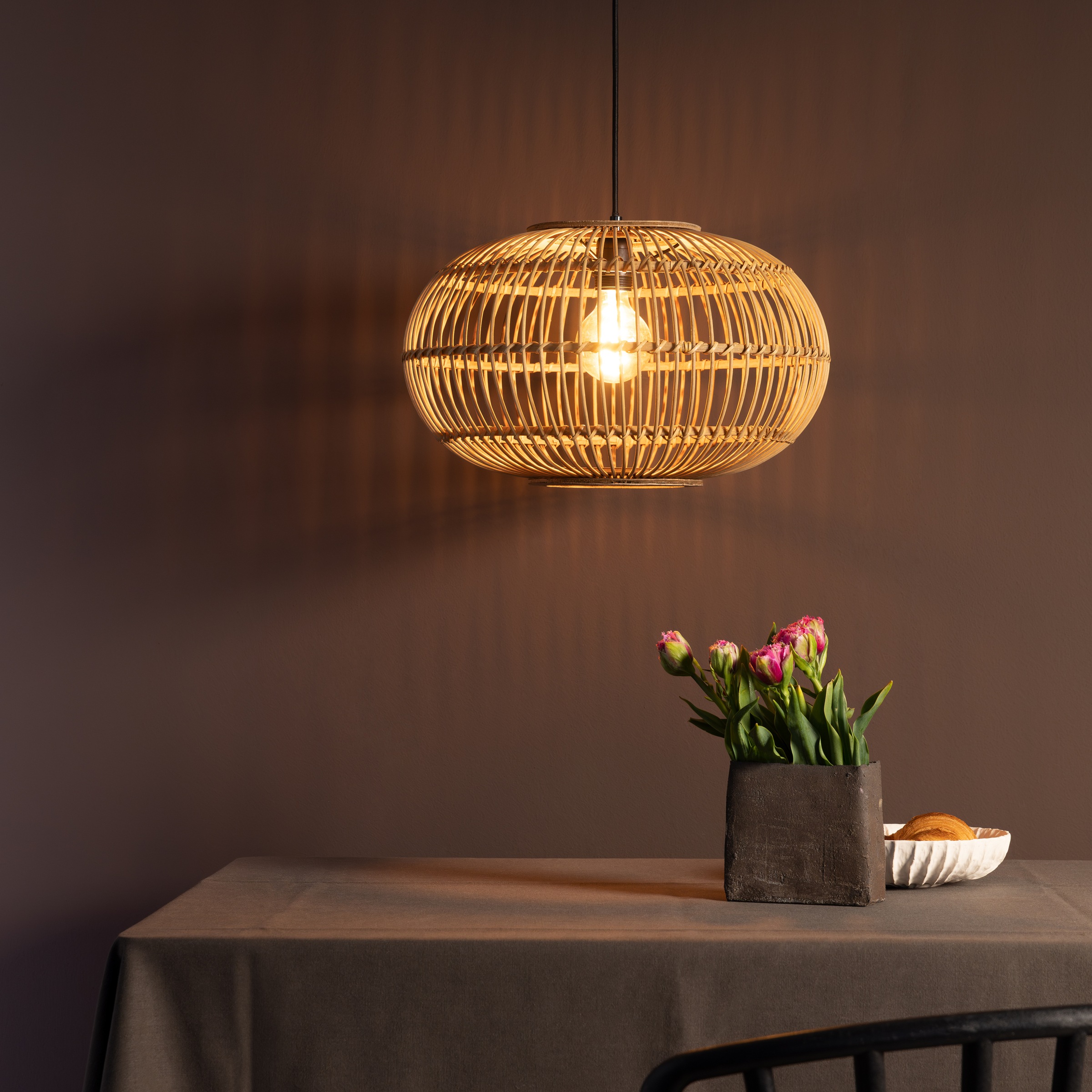 Brilliant Pendelleuchte »Woodball«, 1 flammig, Leuchtmittel E27 | ohne Leuchtmittel, höhenverstellbare Boho Hängelampe mit Bambus Schirm, dimmbar, D 45 cm