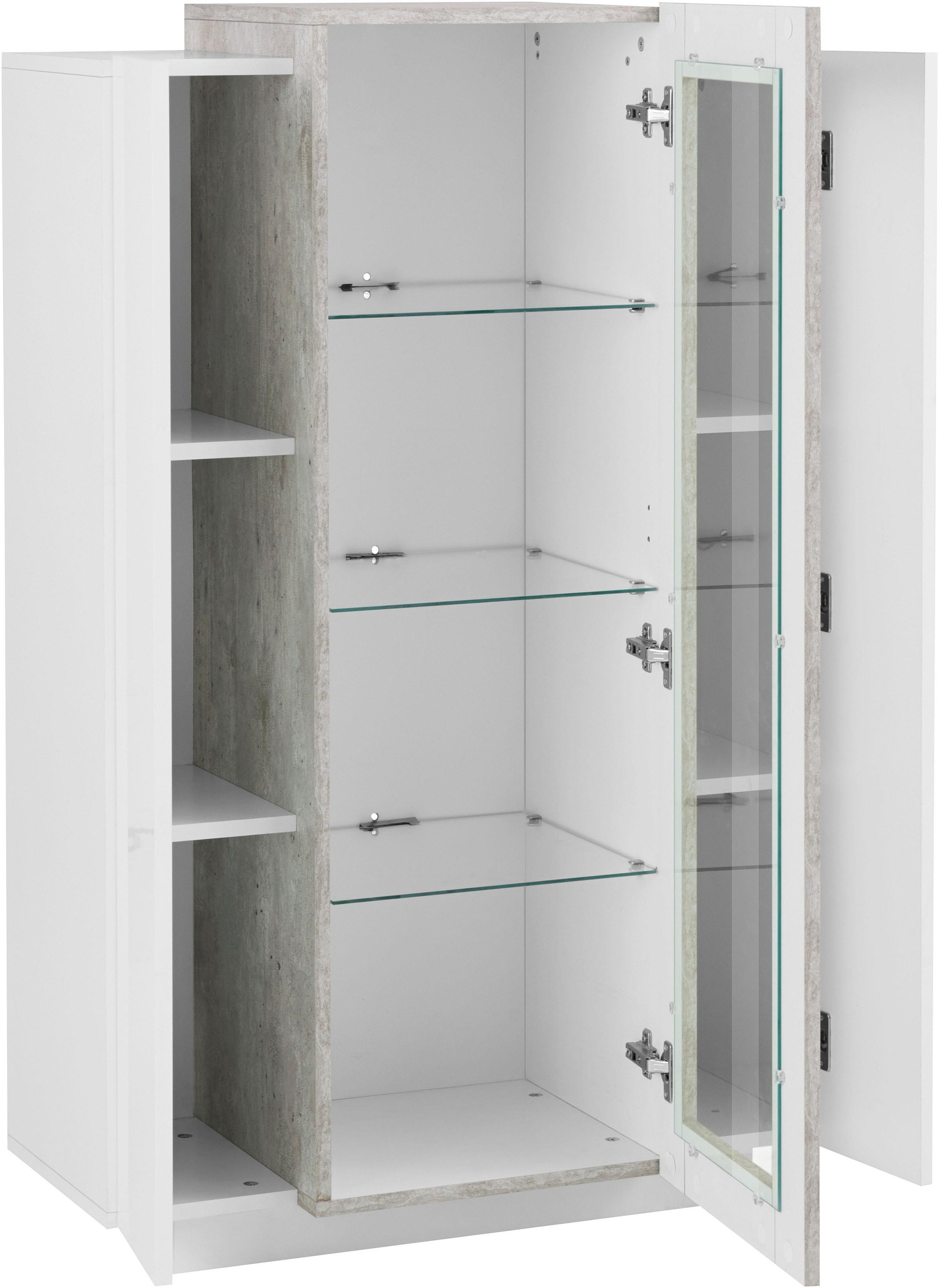 INOSIGN Vitrine »Coro, Vitrine, Glasvitrine, Vitrinenschrank, Stauraumvitrine«, 3 Türen davon 1 Glastür, 9 Fächer, Doppeltiefe, Höhe 120,5cm