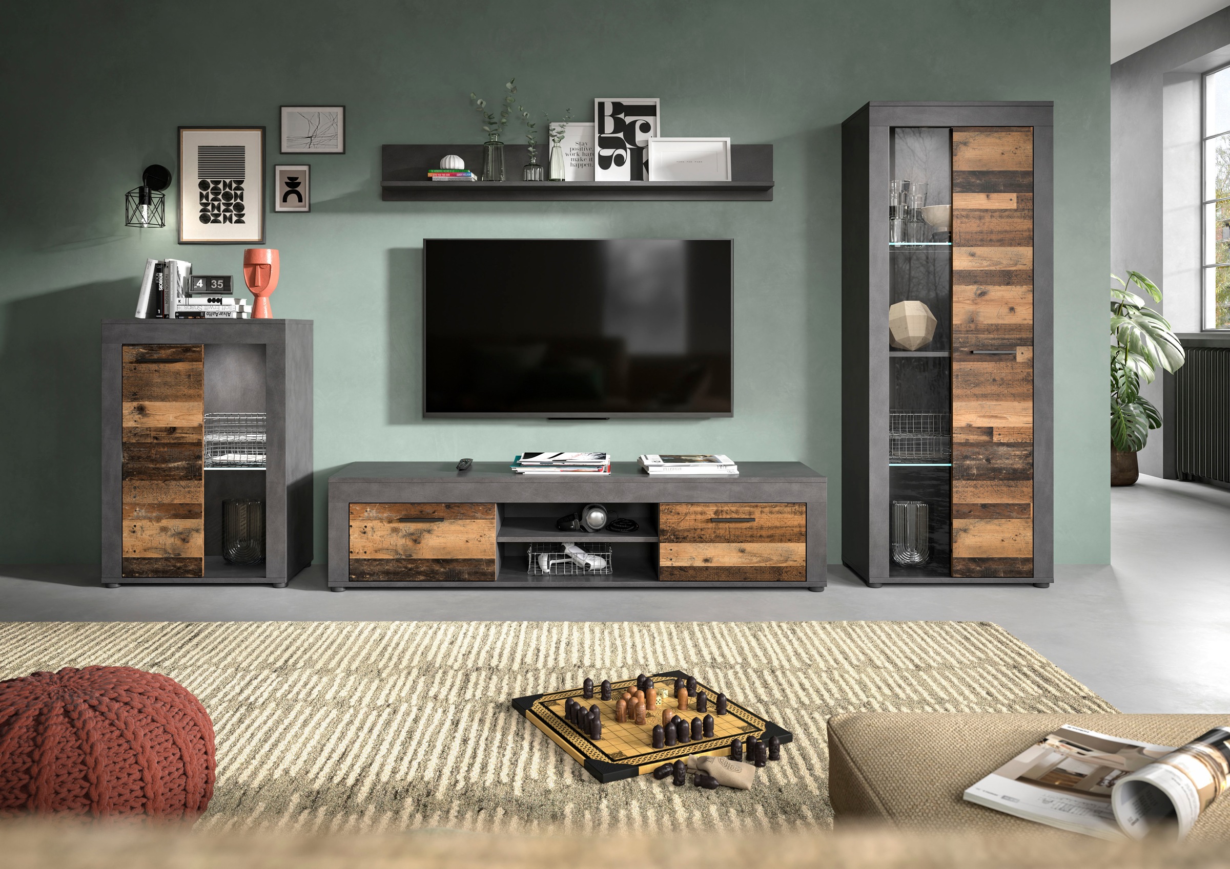 Home affaire Wohnwand "Aosta, 4-tlg., best. aus: Vitrine, Lowboard, Wandboa günstig online kaufen