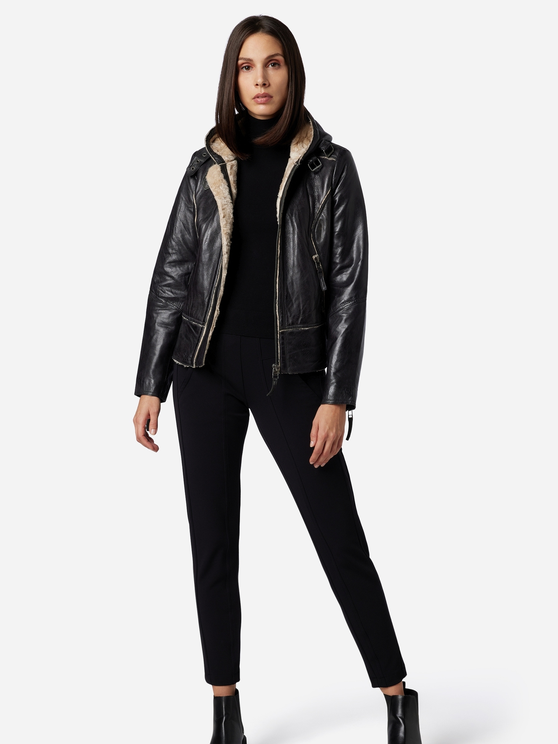 RICANO Bikerjacke »Lederjacke Julie« mitKapuze Handgefertigt aus echtem Leder