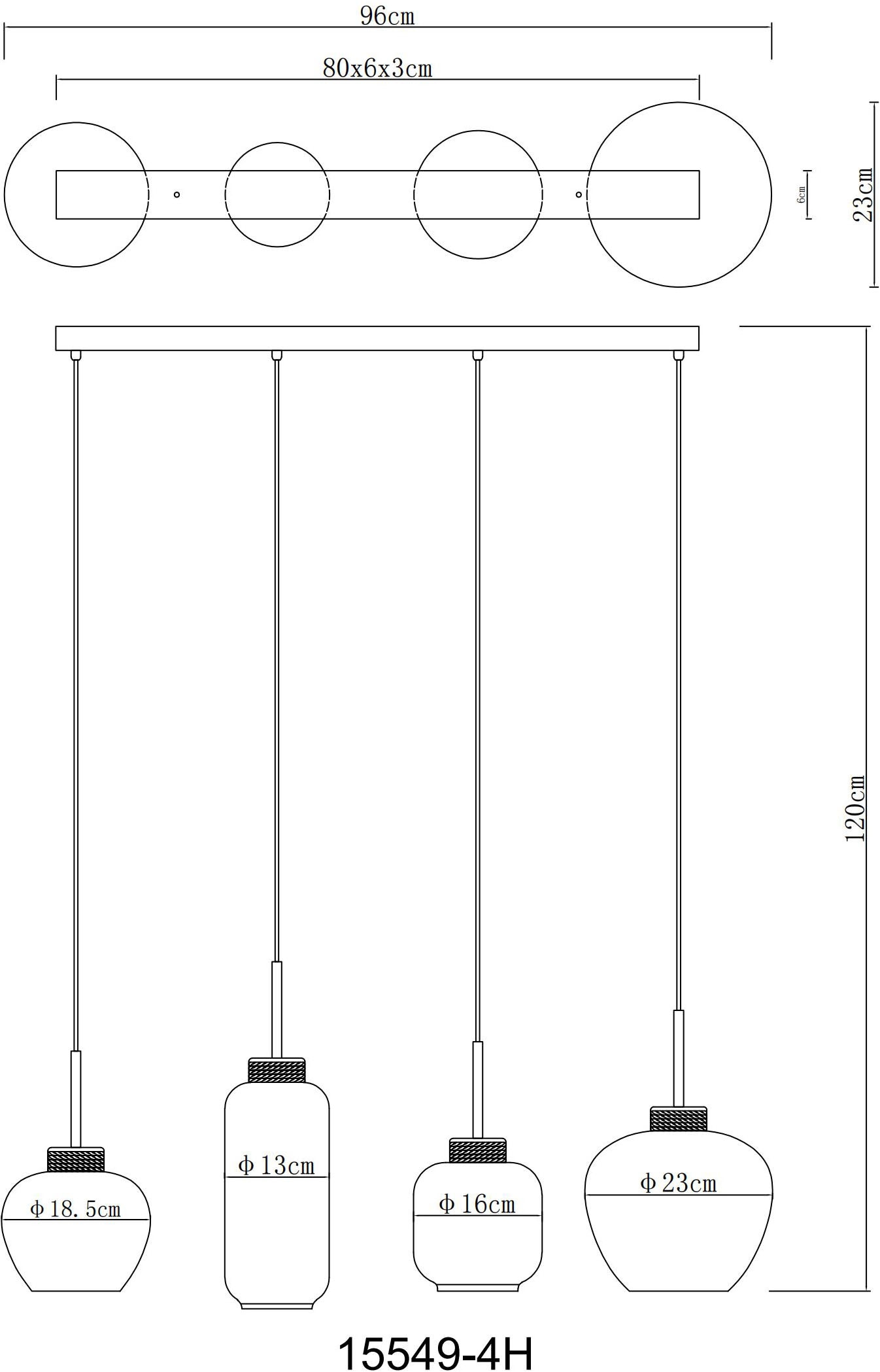GLOBO LIGHTING Hängeleuchte »MATT« E27 1 Stk. Hängeleuchte Schwarz/Hanf, Rauchglas, 4 Gläser, höhenkürzbar, E27