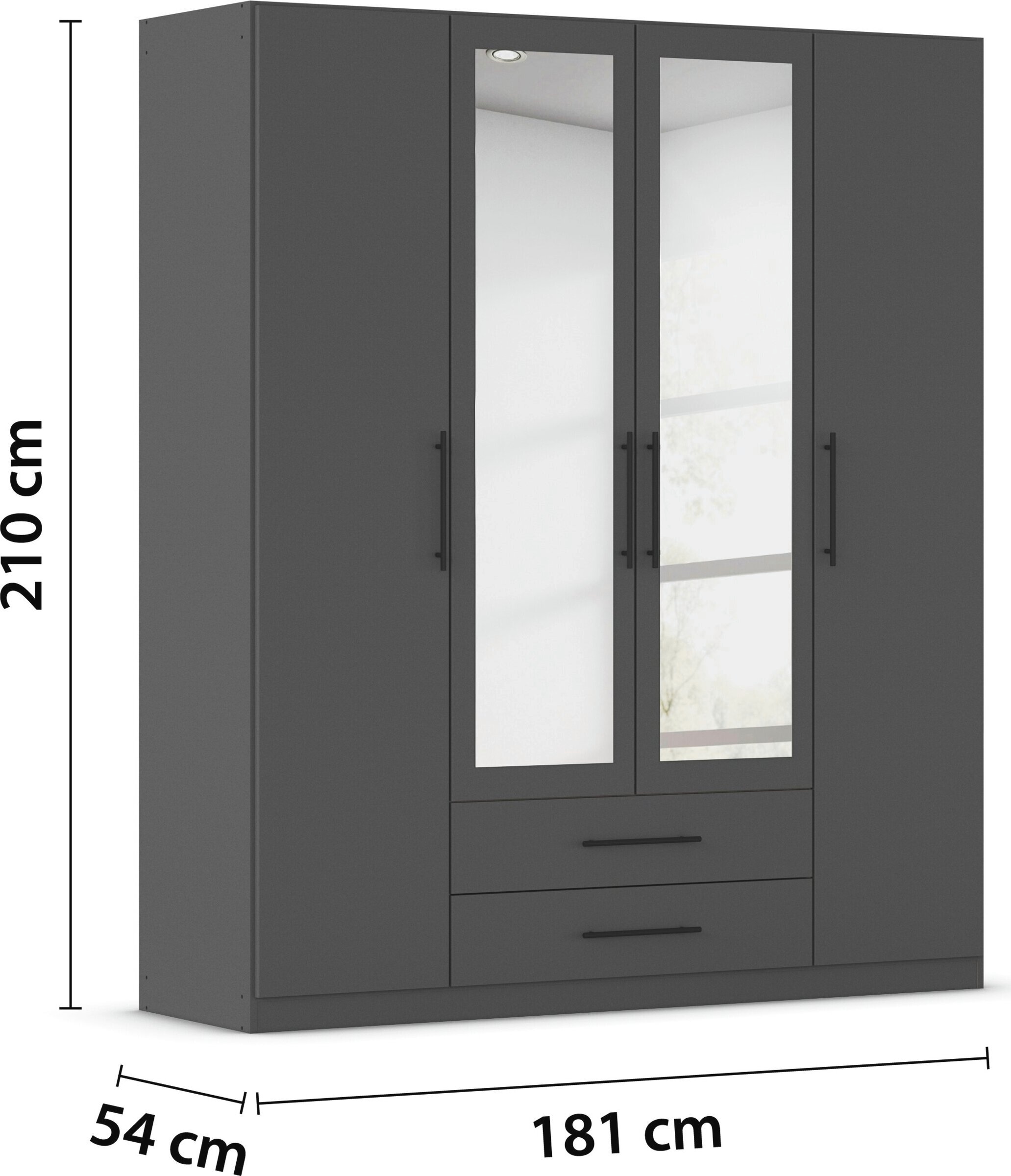 rauch Kleiderschrank »Mehrzweckschrank Schrank Garderobe Wäscheschrank Schlafzimmer GAMMA« 3 verschiedene Ausstattungen BASIC/CLASSIC/PREMIUM (inkl. SOFT-CLOSE),  Graumetallic, 181 cm, 2 Schubladen, Griff Schwarz MADE IN GERMANY