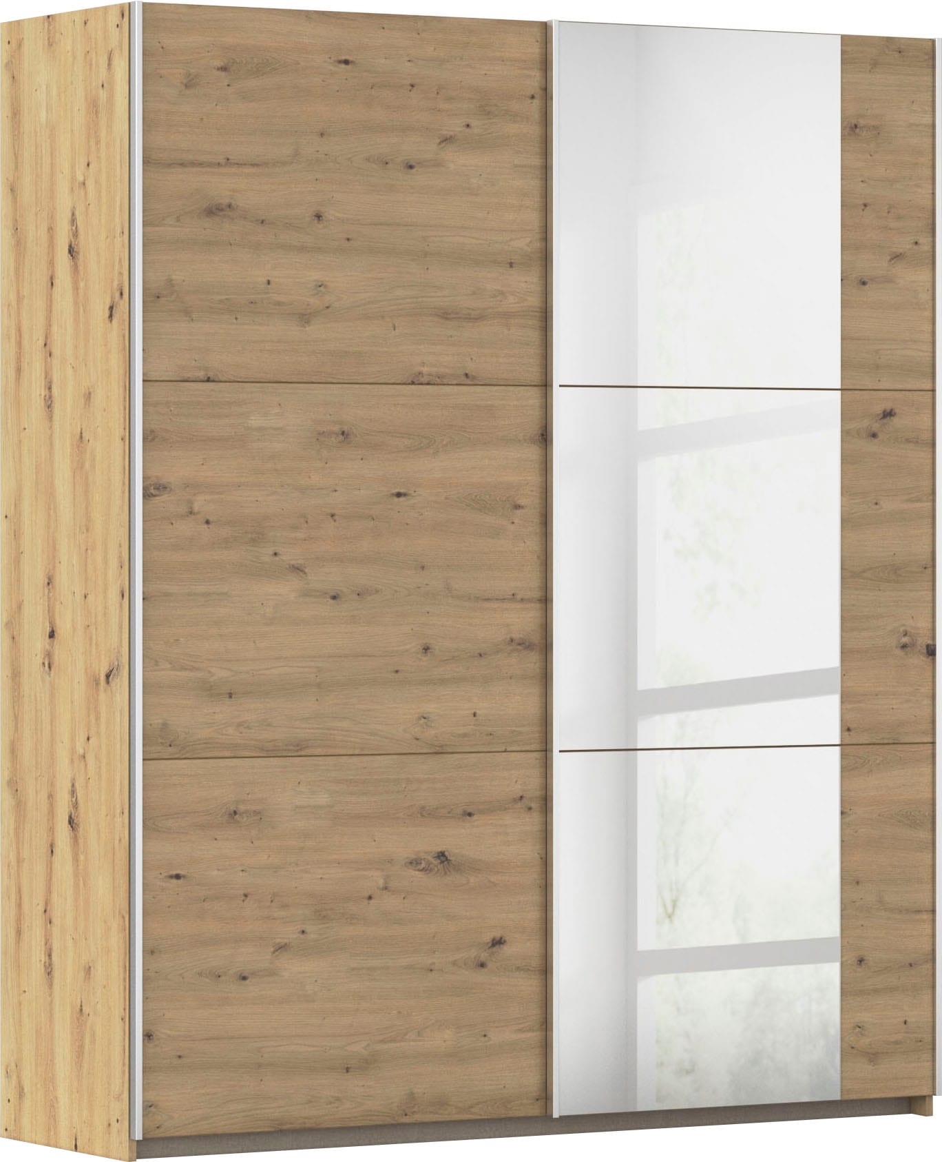 rauch Schwebetürenschrank "Kleiderschrank Drehtürenschrank Schrank Garderobe KRONACH" in 3 Ausstattungen BASIC/CLASSIC/PREMIUM, Breiten 131/175/218/261 cm, optional ohne, mit 1 oder 2 Spiegel, viel Stauraum MADE IN GERMANY