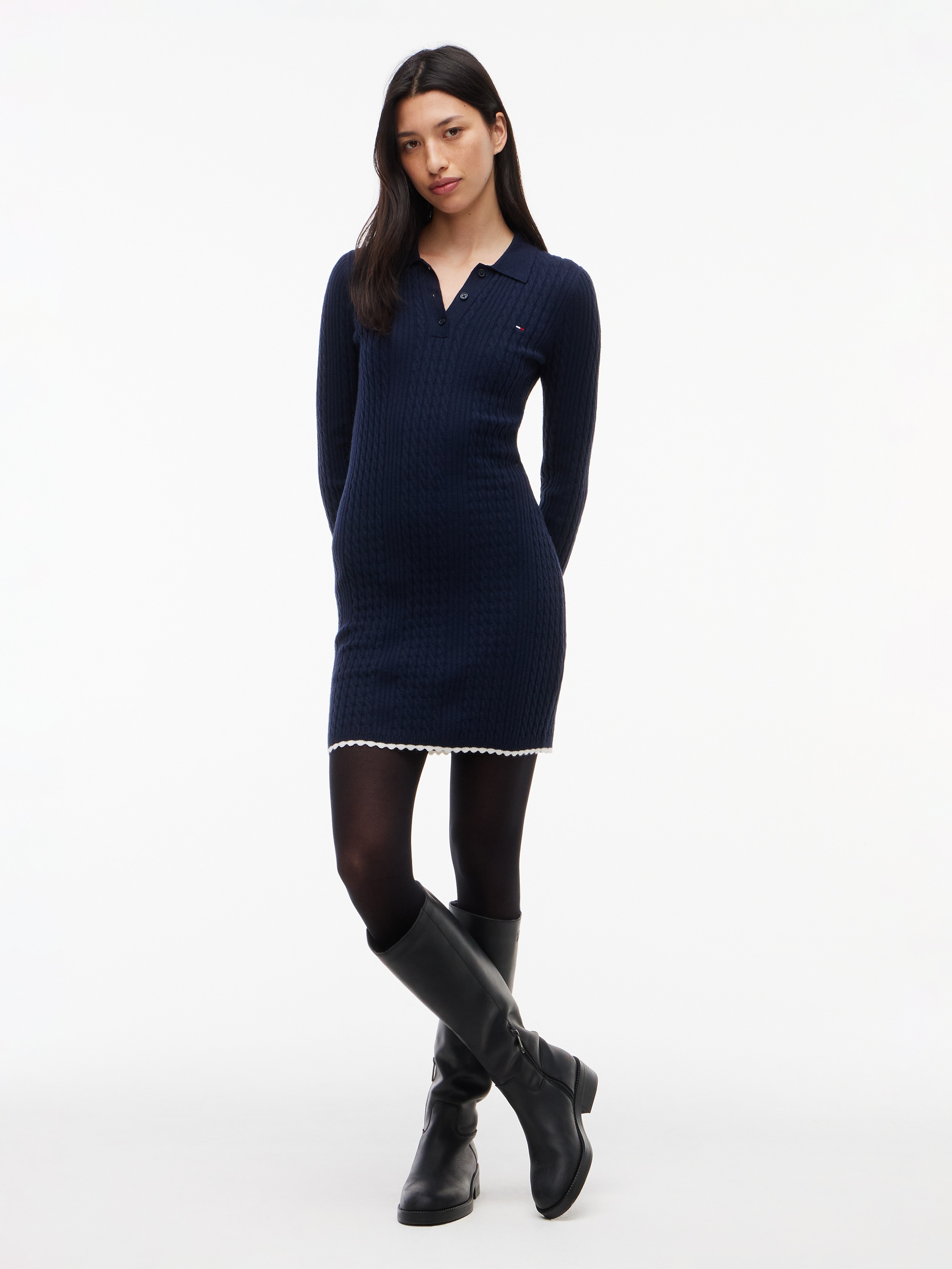 Tommy Jeans Strickkleid »TJW CABLE POLO MINI DRESS EXT« Viskosemischung, mit Zopfmuster