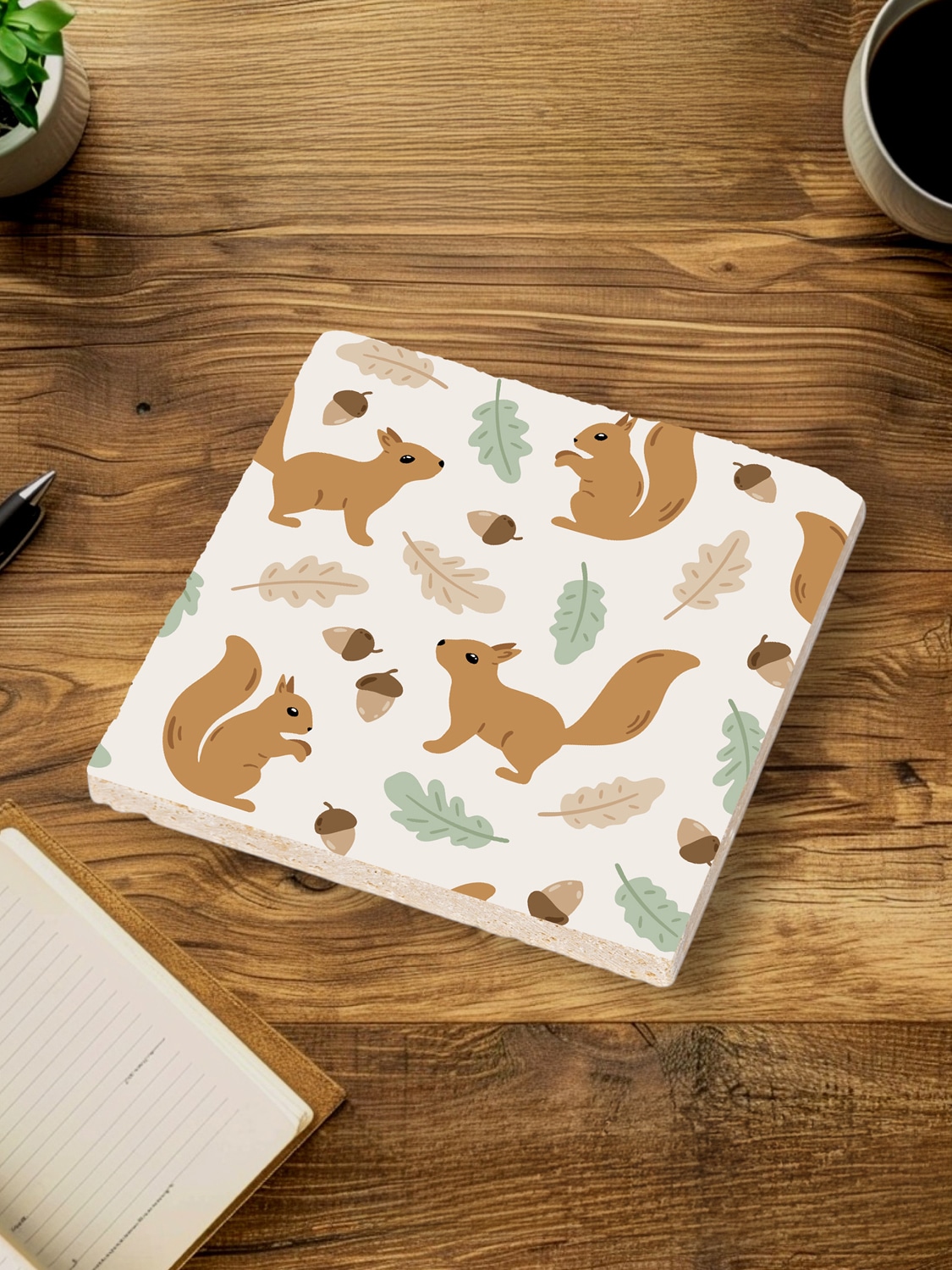 queence Getränkeuntersetzer »Tiermotiv Stein Fliesen«, (Set, 4 tlg.), Eichhörnchen Set Topfuntersetzer Naturstein Untersetzer 10x10x1cm