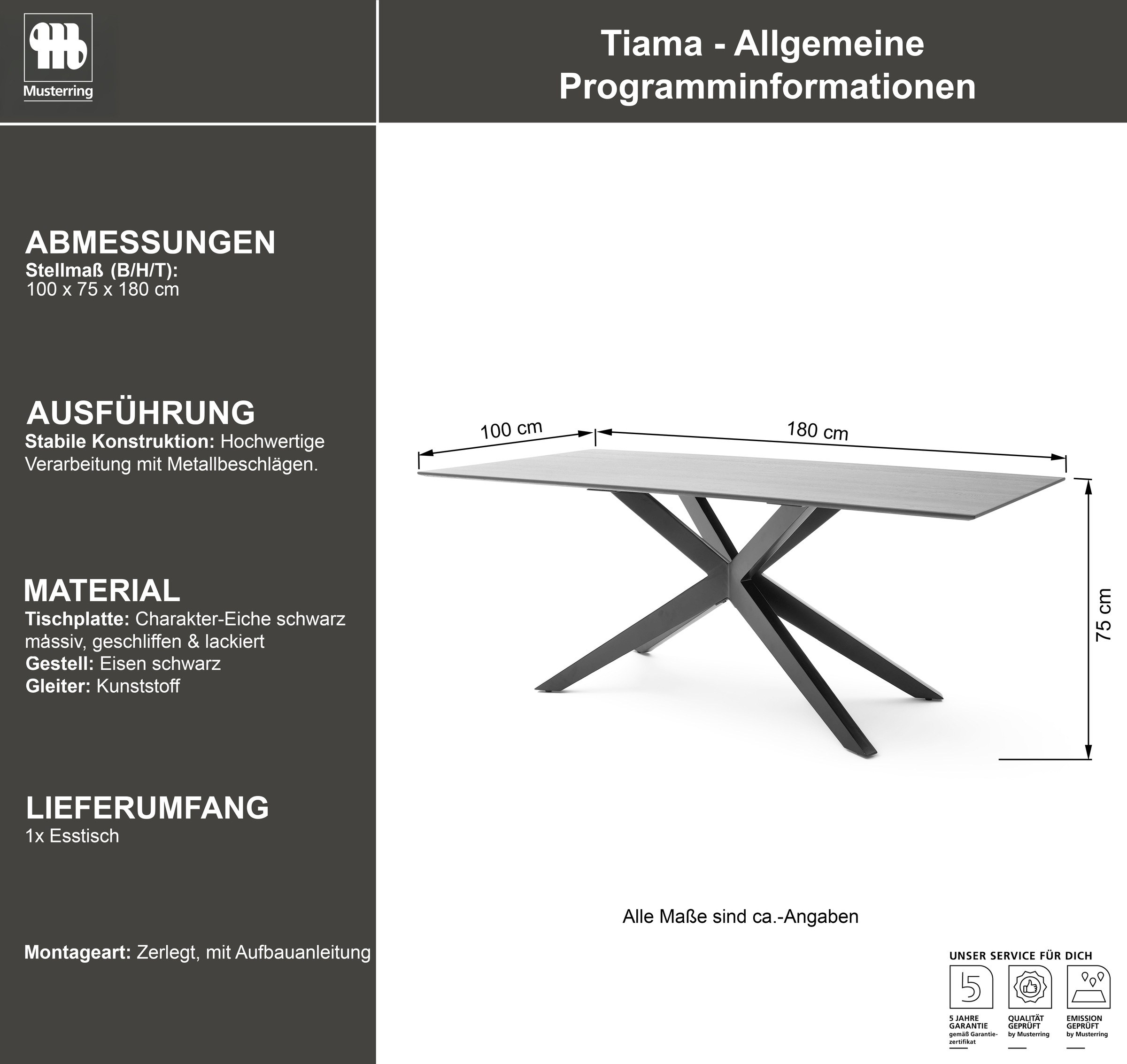 Musterring Tiama Dining Table Black 180x100x76cm 3