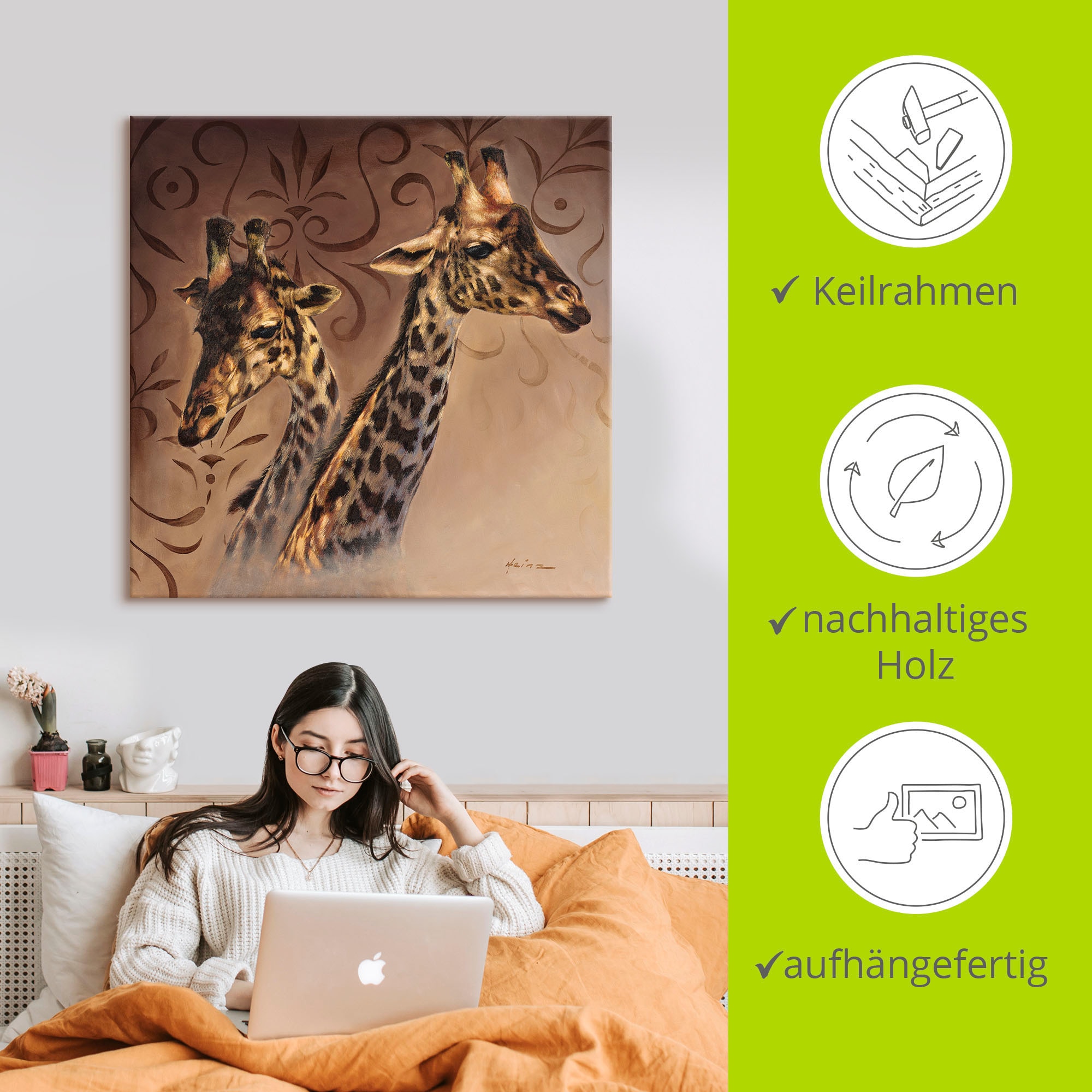 Artland Wandbild »Giraffen Porträt«, Wildtiere, (1 St.), als Alubild, Outdoorbild, Leinwandbild in verschied. Größen