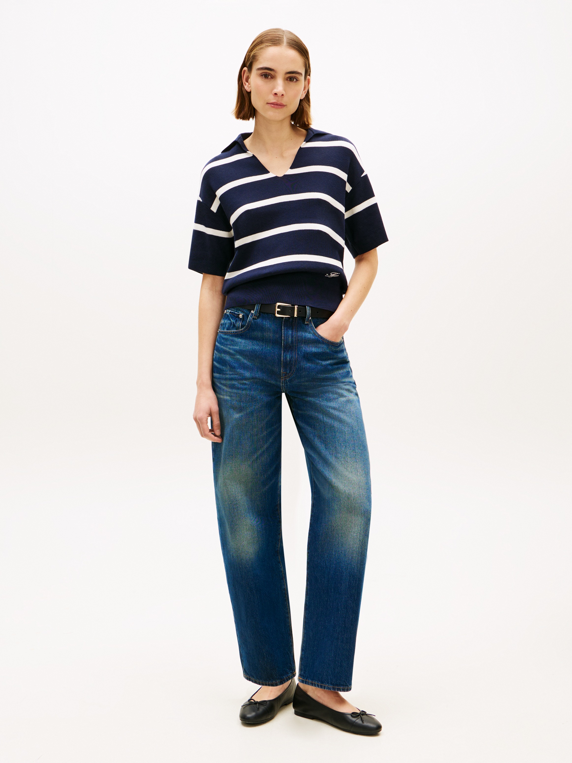 Thumbnail - Tommy Hilfiger Strickpullover "CO FULL NEEDLE POLO SS SWT" mit V-Ausschnitt