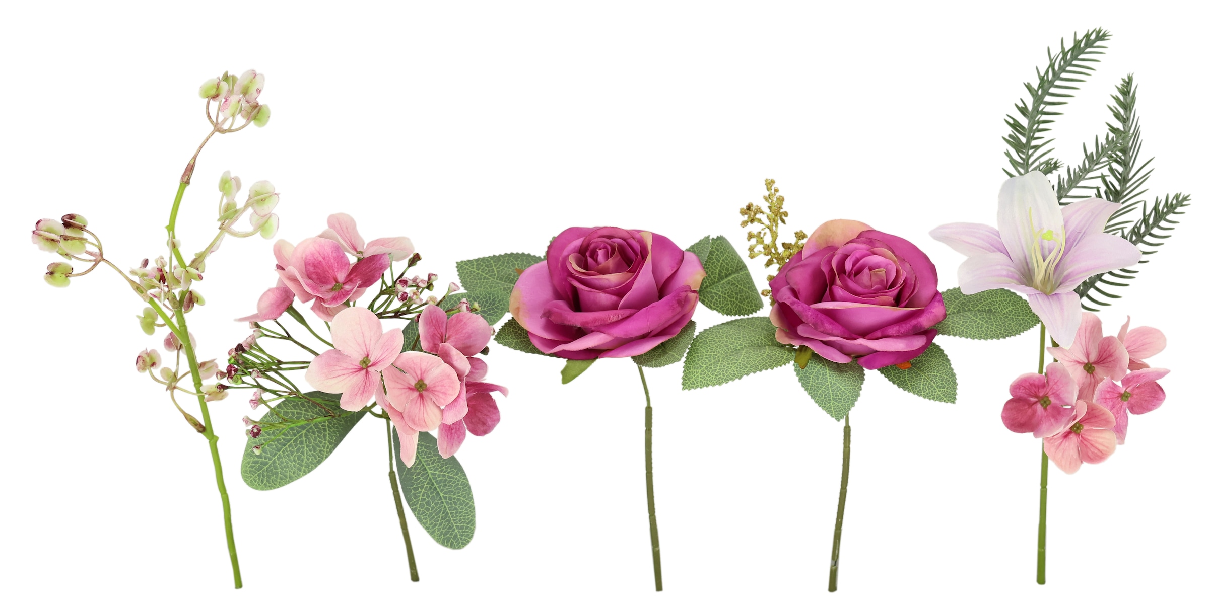 I.GE.A. Kunstblume »Kunstblumen-Strauß Rosen Lilien Hortensie«, Blumenstrauß Bouquet Blume Grabschmuck Aufleger Grabdeko