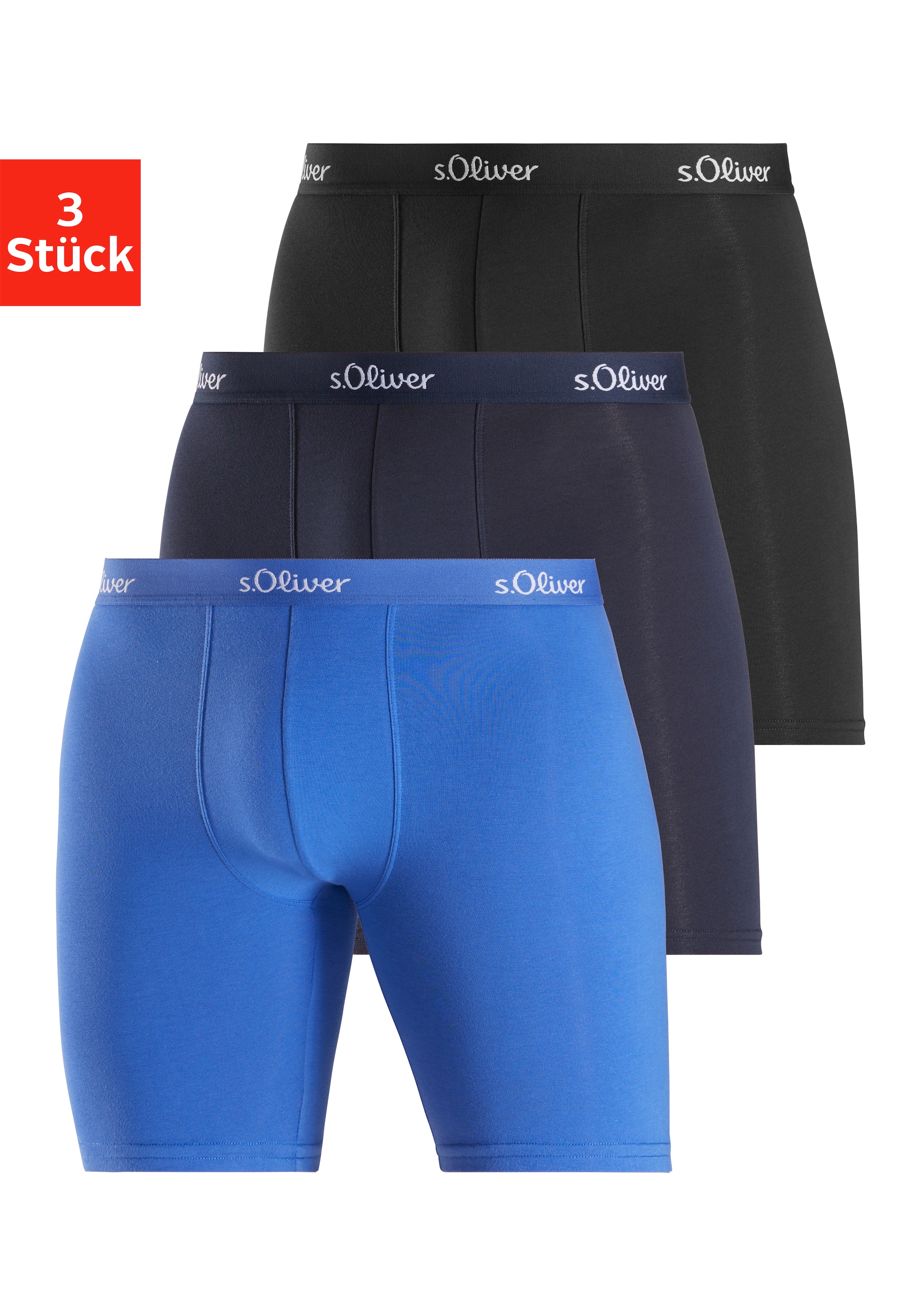 s.Oliver Langer Boxer "Boxershorts für Herren" Packung, 3 Stk. mit längerem günstig online kaufen