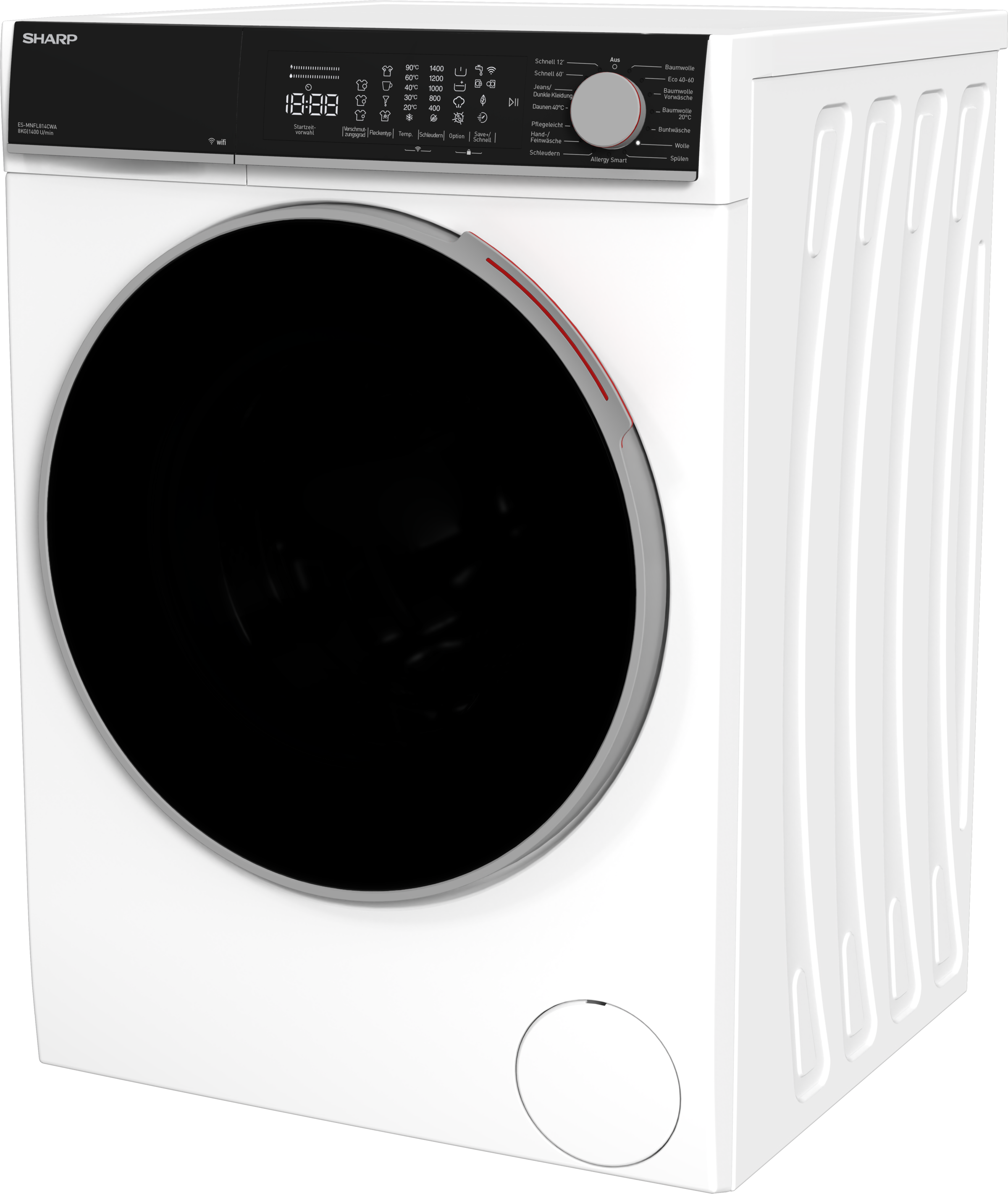 Sharp Waschmaschine Microfiber »ES-MNFL814CWA-DE«, 8 kg, 1400 U/min, 8kg / +WIFI / Microfiber / Fulltouch / Steam / A /
White