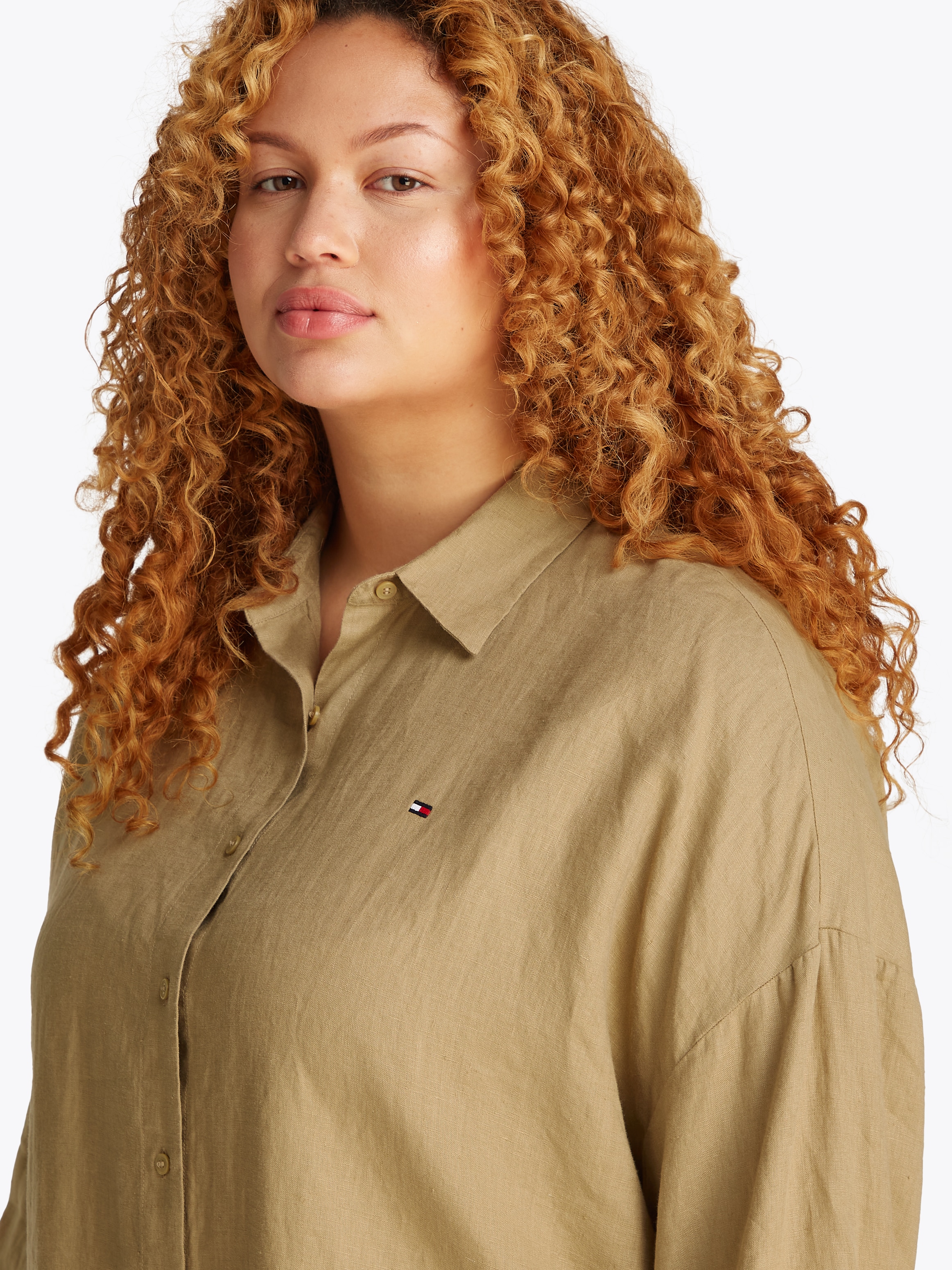 Tommy Hilfiger Curve Hemdbluse »CRV ESS LINEN EASY SHIRT«, in Großen Größen, Leinenqualität