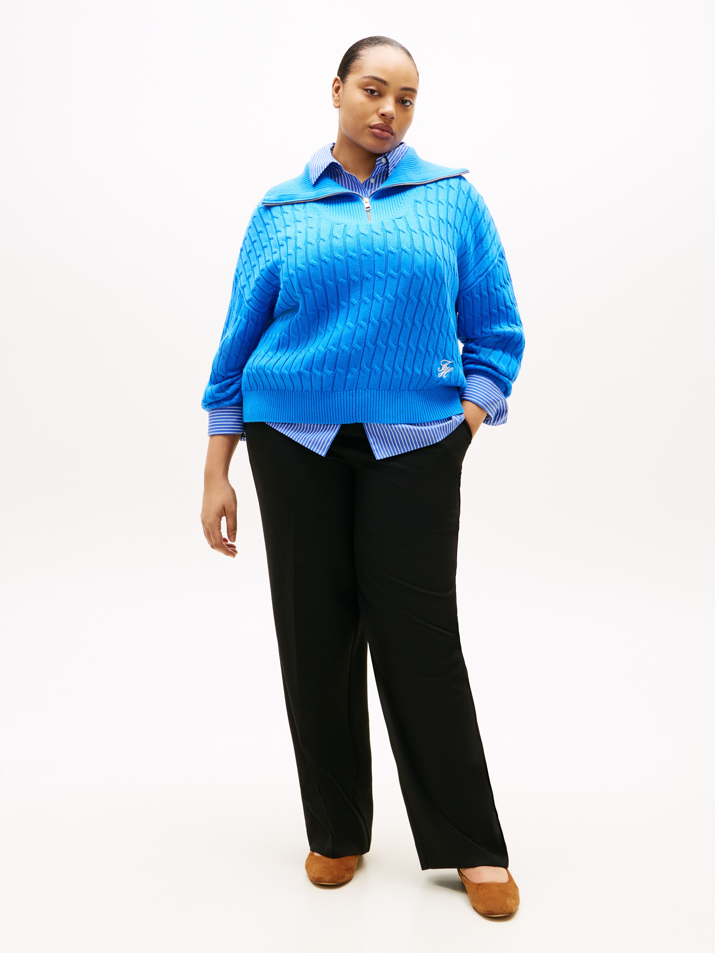Tommy Hilfiger Curve CRV CO Cable Mid 1/2 Zip Sweater Blue Size 52 2