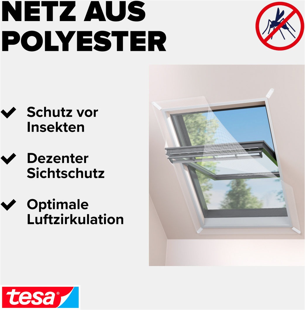 tesa Fliegengitter-Gewebe »für Dachfenster Premium« Packung, Fliegennetz, Klettband, 1 Stk. tlg. mit Klettband, zuschneidbar - Mückenschutz - 120x140 cm