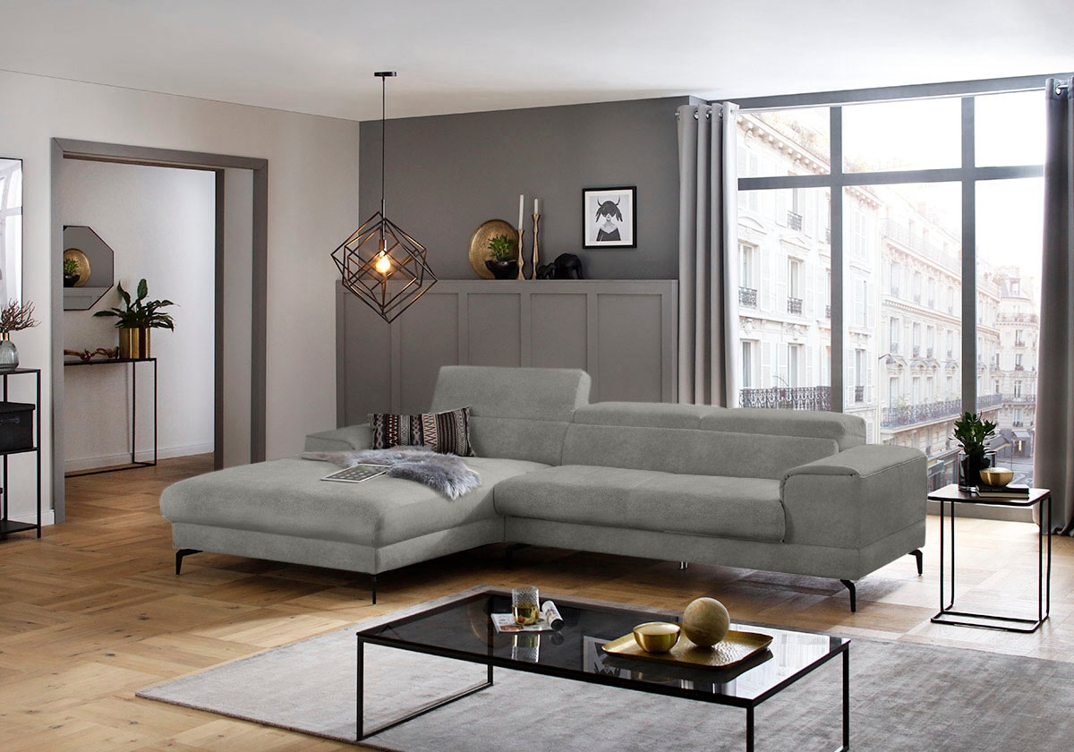 W.SCHILLIG Ecksofa »piedroo, Designsofa mit tollem Sitzkomfort, L-Form«, Kopfteilverstellung, wahlweise mit Sitztiefenverstellung, Breite 303cm