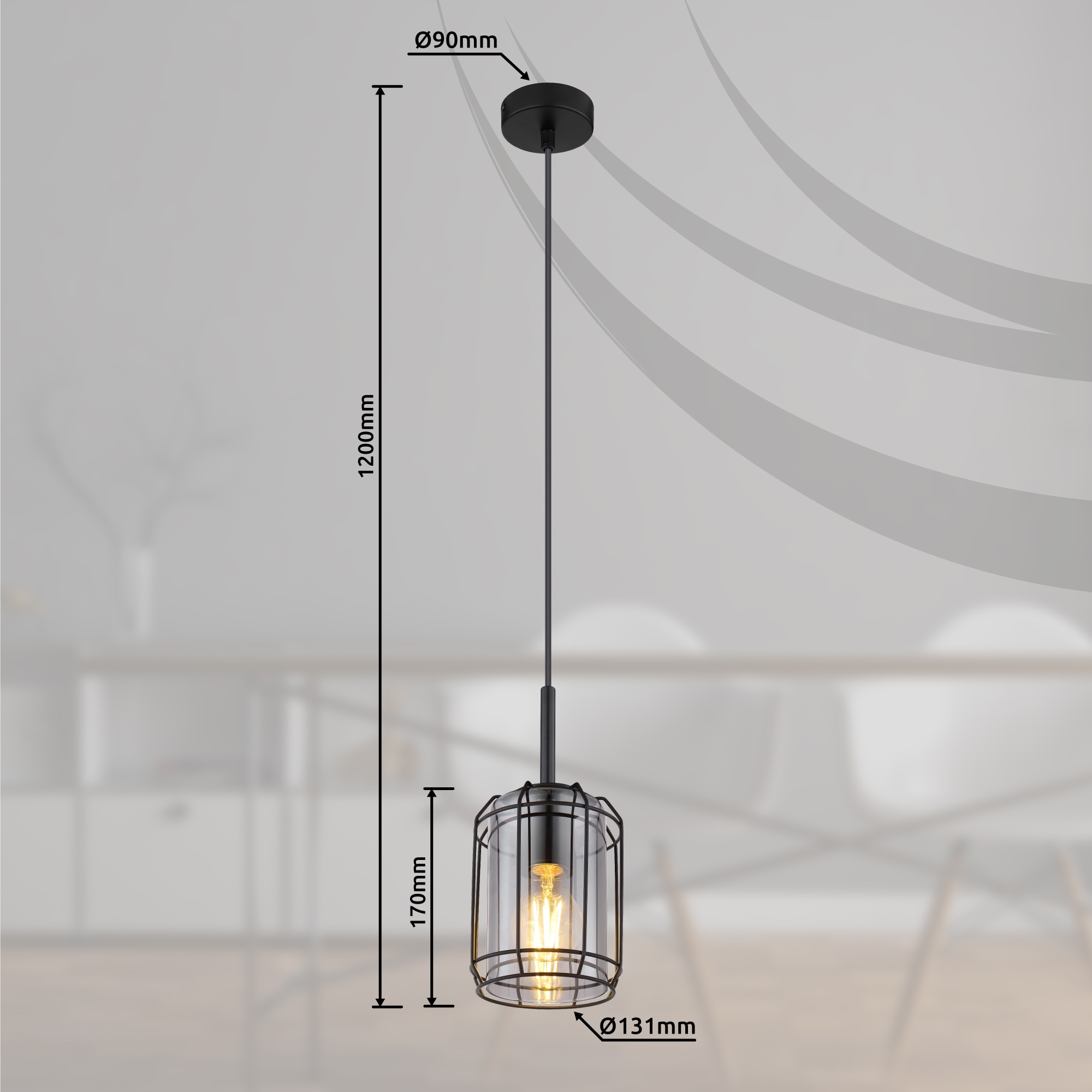 GLOBO LIGHTING Hängeleuchte »KAMMI«, Leuchtmittel E27 | ohne Leuchtmittel, Hängelampe/Pendelleuchte/Glas rauchfarben/Metall/Wohnzimmer/Esszimmer
