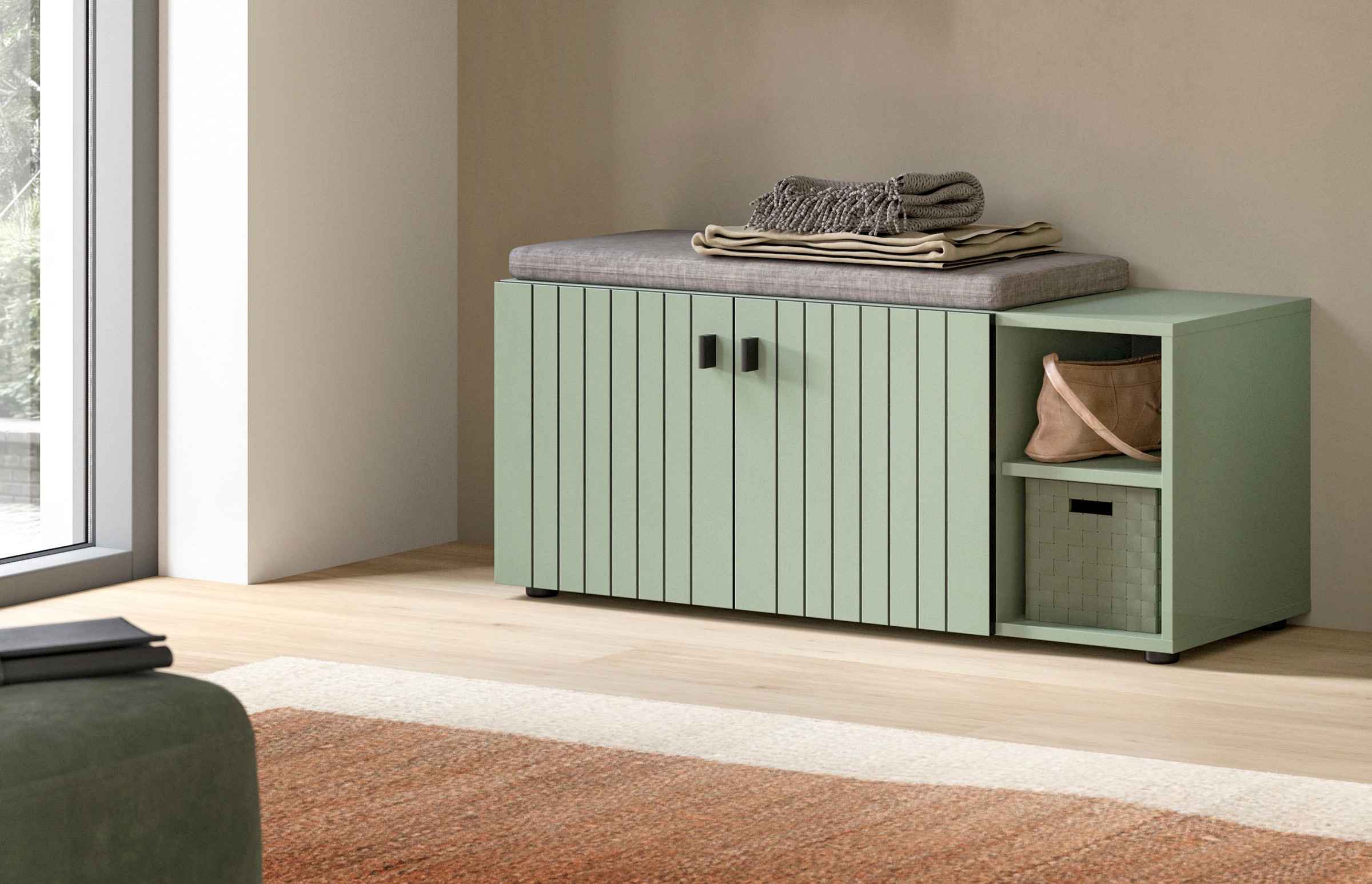 Home affaire Sitzbank "TATIO, 106x43x37 cm, 2 Türen, 2 offene Fächer" Sitzb günstig online kaufen